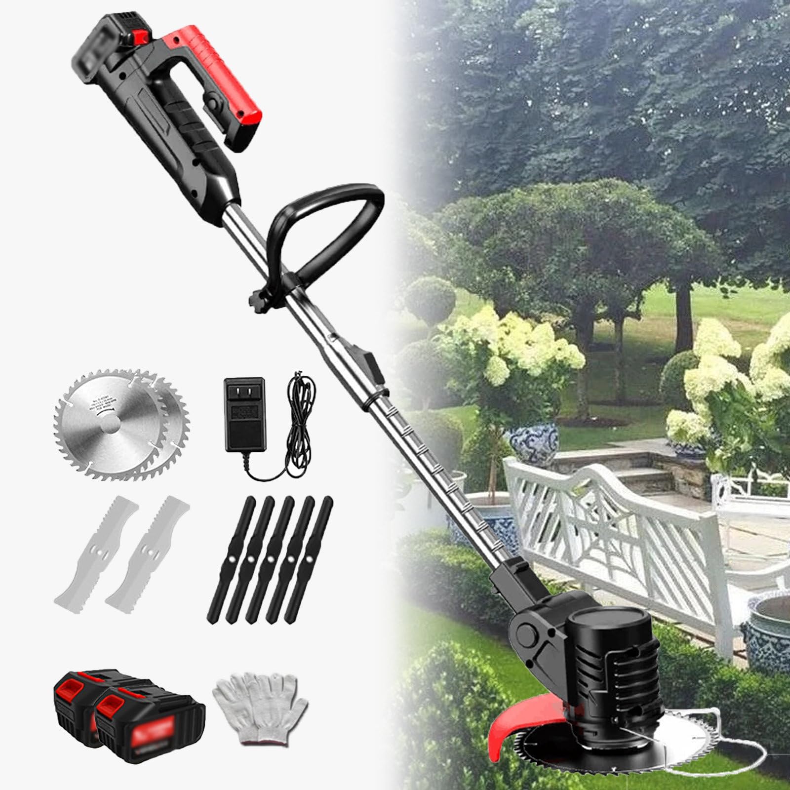 Cortacésped eléctrico de Litio Multifuncional para el hogar, Altura Ajustable, Herramienta de jardinería de Recorte inalámbrica Adecuada para Parques, Jardines, césped,24V/4.0Ah
