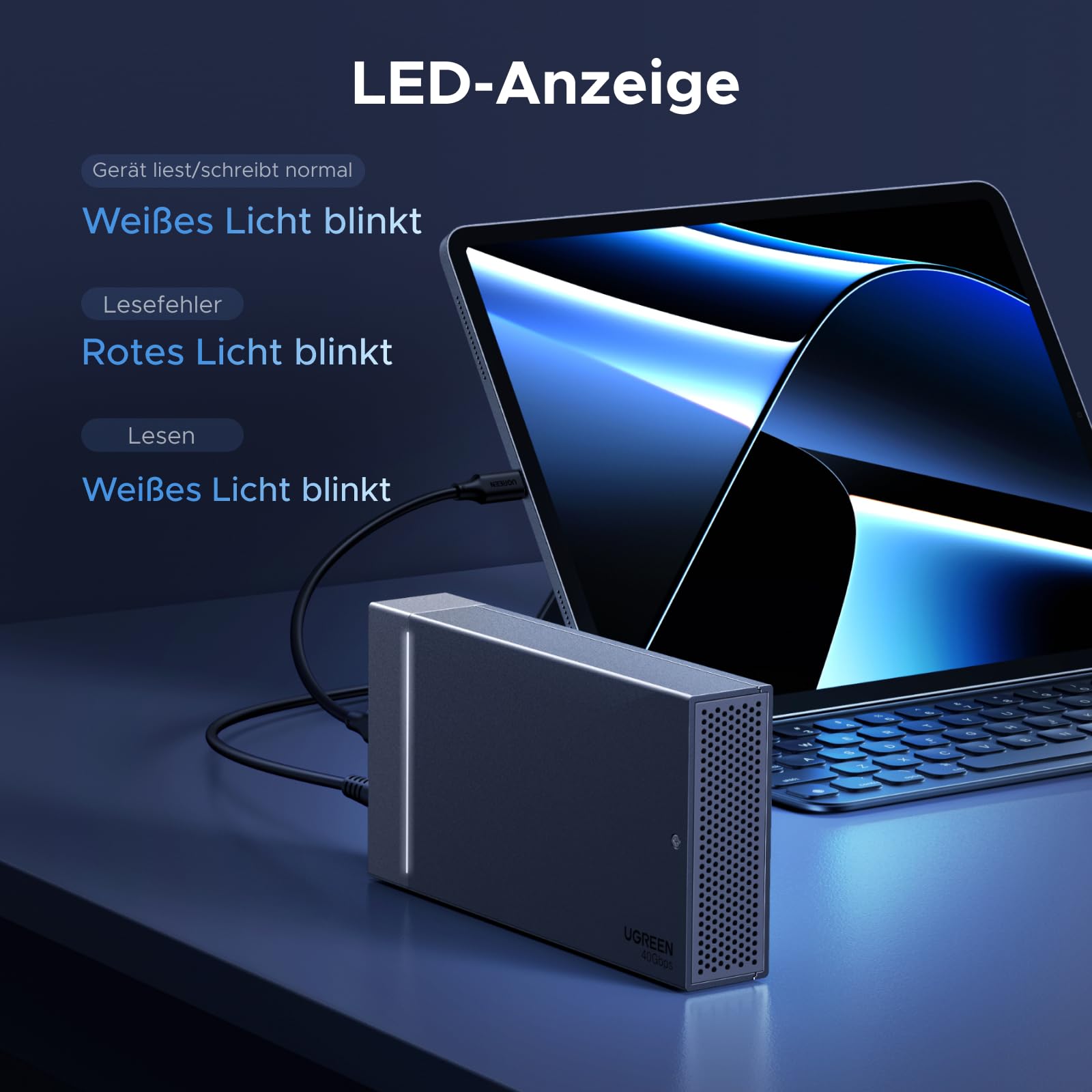 UGREEN 40Gbps Festplatten Dockingstation,USB4 Dual Bay NVMe Docking Station | USB4 NVMe Docking Station mit Kühllüfter,M2 NVMe SSD Festplattengehäuse mit Offline-Klonen und Software-RAID-Konfigurationen