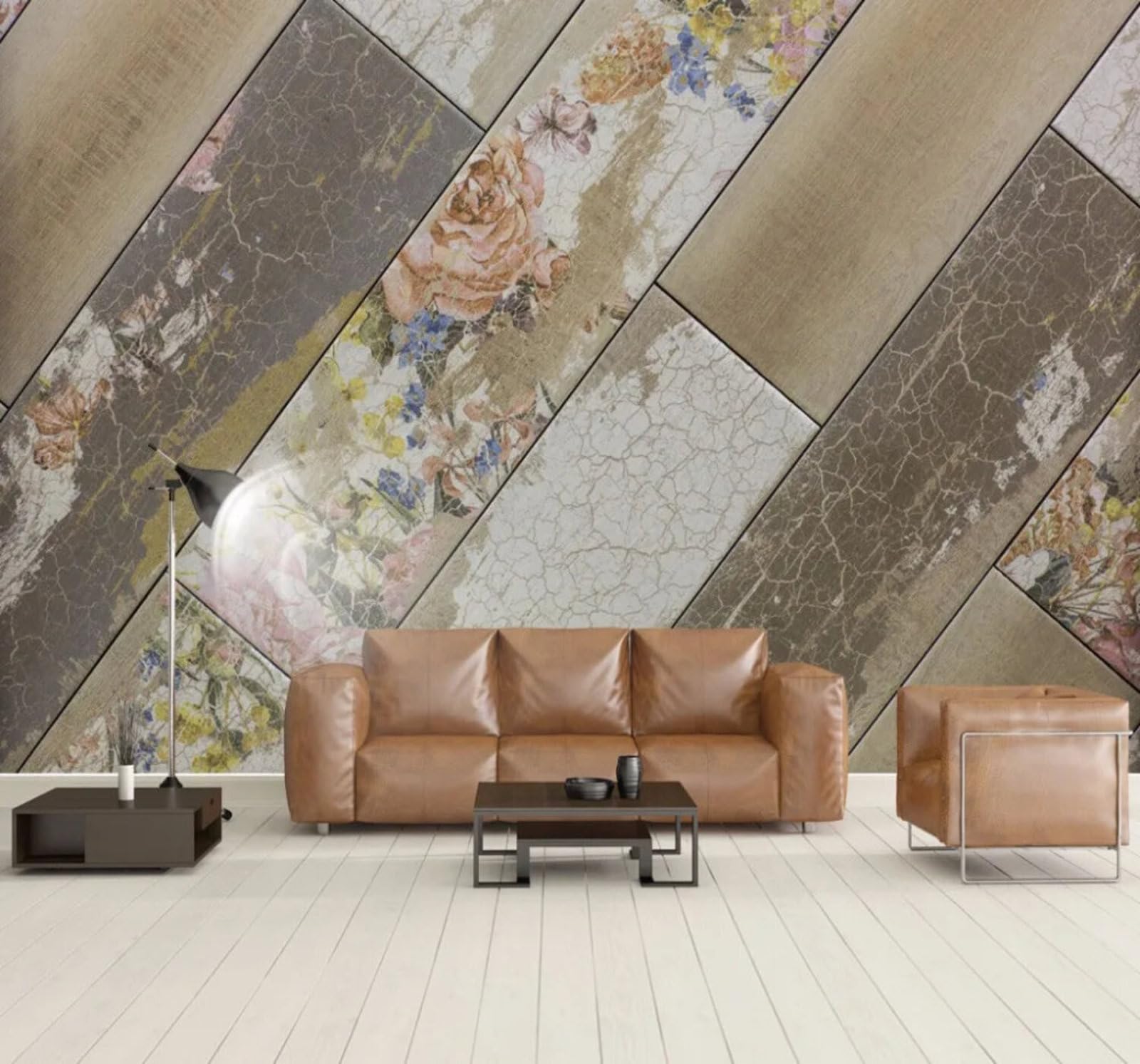 Abstract Vintage Geometric Floral Marble Effect 3D Wallpaper Easy Install Feature Office Living Room Sofa Bedroom TV Background Wall Decoration-250cm×170cm