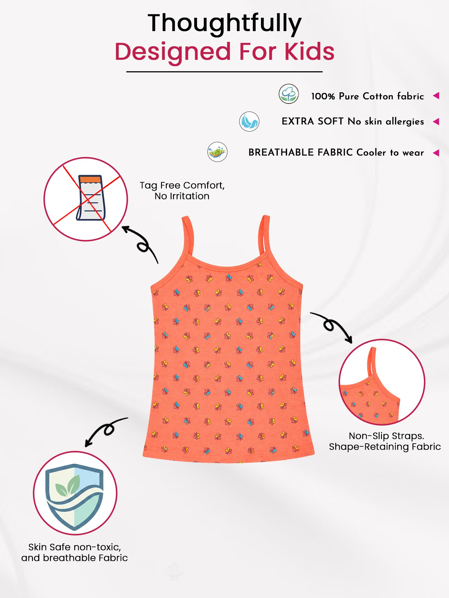 BODYCARE Girls Vest Dori Neck | Regular Fir | 100% Cotton |Sleeveless Assorted Pack of 2 3
