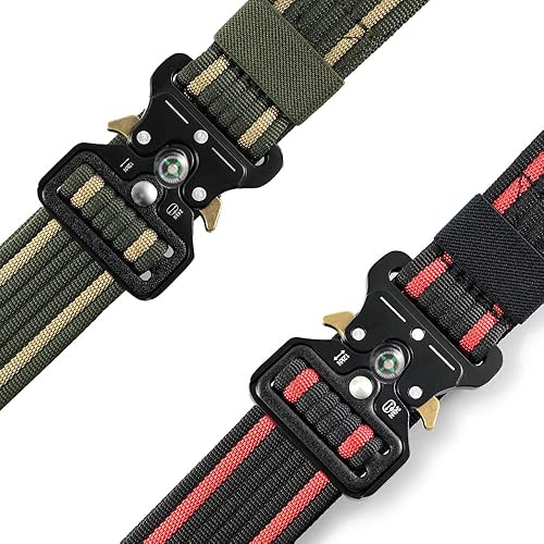 Miniatura 2 de Cinturones Tácticos para Hombres Paquete de 4, Cinturón Web Militar con Brújula, Cinturón Rigger de Servicio Pesado con Hebilla de Metal