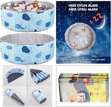 Baby Marine Katlanabilir Top Havuzu - Oyun Alan  - Oyun Hal s  + 150 Adet 5 Renk Top Hediye