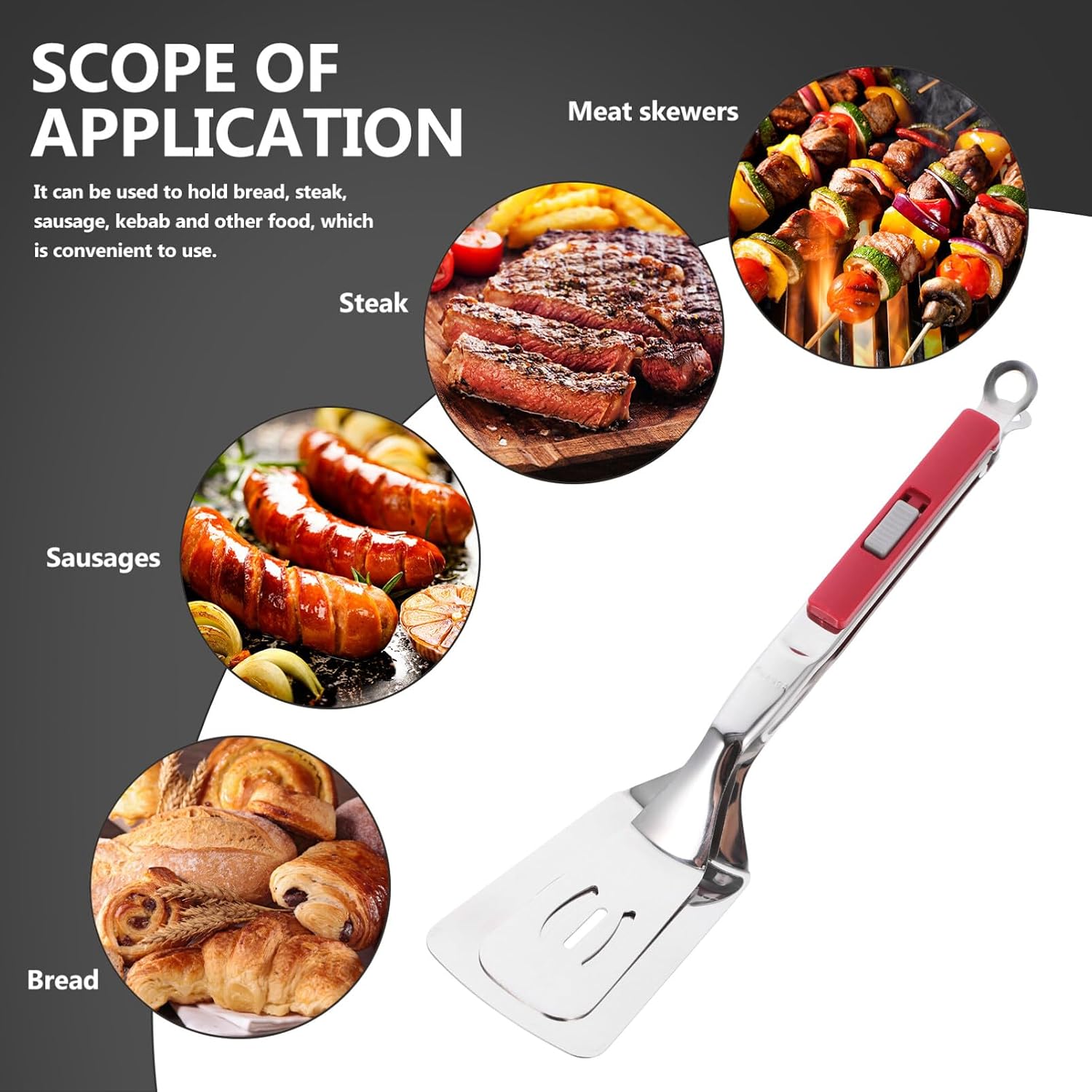 Stainless Steel Spatula Tongs for Steak and Vegetables Grilling