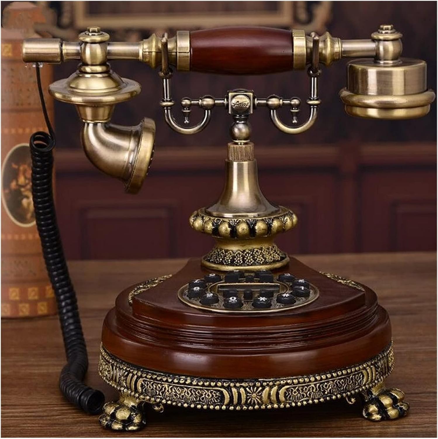 Solid Wood Digital Fixed Phone Rotating Dial Phone Classic Vintage Resin Antique Button Fixed Phone Home Phone (2b) (2 b)
