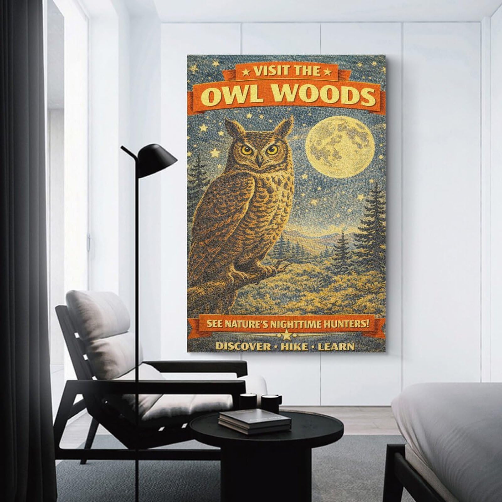 Junmoney Visit The Owl Woods Vintage Home Decor Wall Art, 24x36inch(60x90cm), for Lounge, Bedroom Or Personal Spaces, Thoughtful Wall Decor for Art Lovers