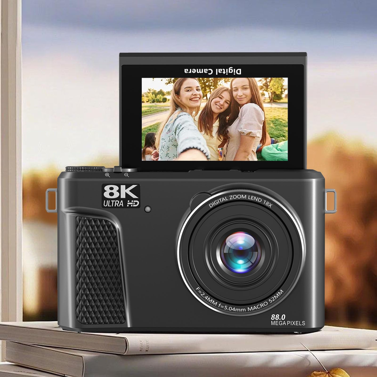Asixxsix Aparat Cyfrowy 88 MP do Robienia zdjęć, Nagrywania Wideo 8K 18-krotny Zoom WiFi Kamera do Vlogowania z 3-calowym Ekranem Odchylanym o 180° dla YouTube Początkujący Nastolatki (BLACK)