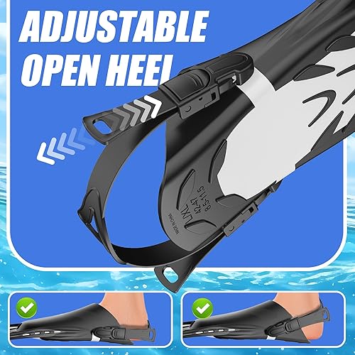 Miniatura 5 de Aletas de esnórquel, aletas de natación, tamaño de viaje, cortas, ajustables, para esnórquel, buceo, adultos, hombres y mujeres, aletas de natación
