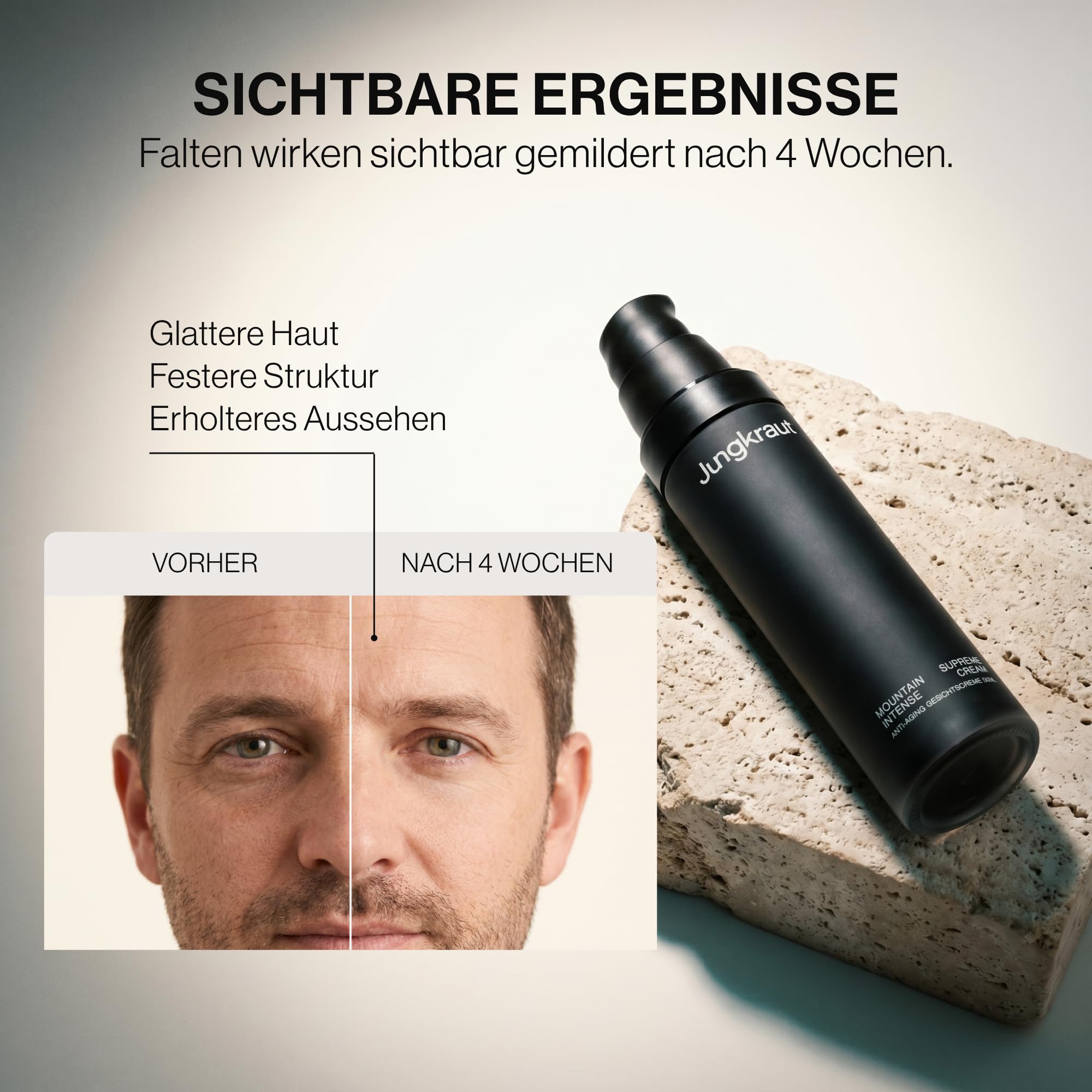 Mountain Supreme Anti-Aging Gesichtscreme für Männer 50ml, Feuchtigkeitscreme mit Mooszellen-Technologie, 6 Wirkstoffe, reduziert Falten, 24h Feuchtigkeit, reichhaltig, natürlich, Swiss Made