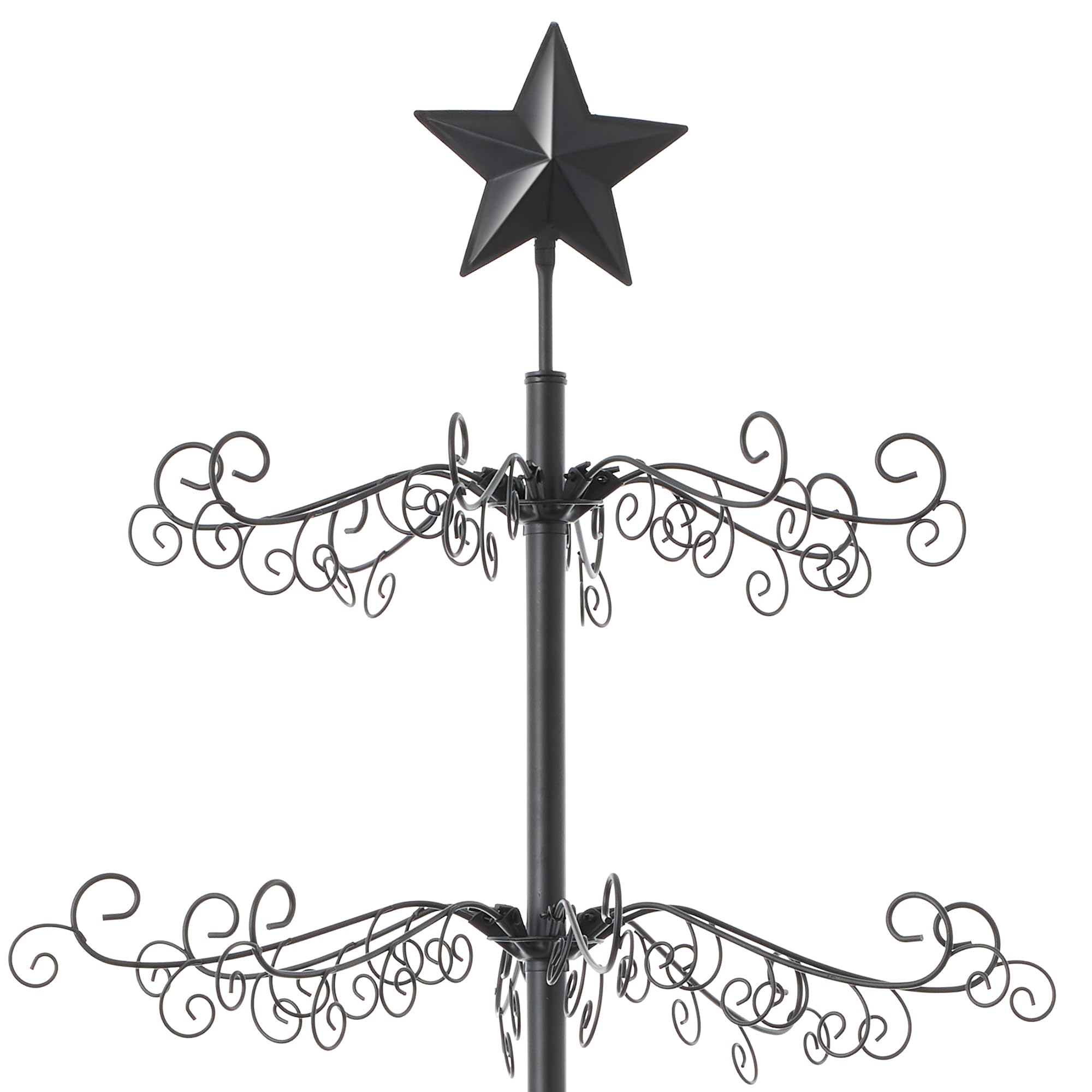 DJH-10.6 Inch Ornament Tree Display Stand, Decorative Black Metal Tabletop Display Stand Features Multiple Hooks Display Rack Ornaments Glass Globes B