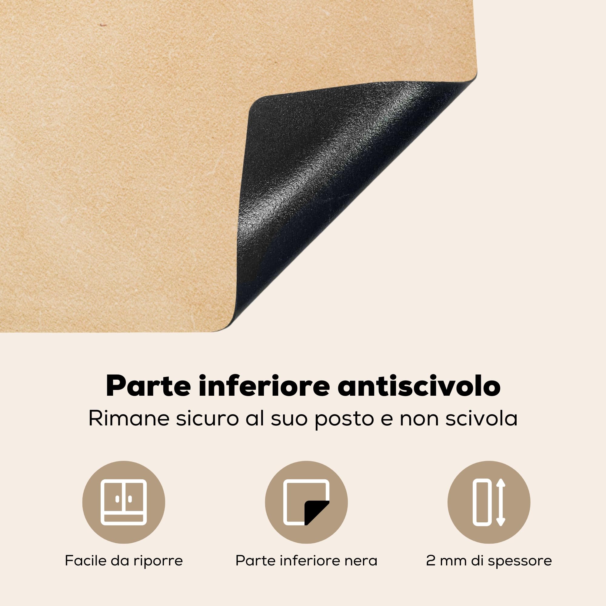 KitchenYeah© Coperchio Piano Cottura Cucina Copri Fornelli Tappetino | 59x52 cm - Induzione Antiscivolo Piastra Protezione Cuir - Texture - Aspetto pelle - Beige