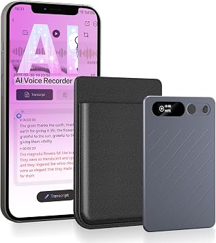 AI Voice Recorder w/Case 64GB Memory, App Control, GKP9 Recorder Transcribe & Summarize w/AI, 118 Languages Support for Lecture, Meeting, Interview, Call