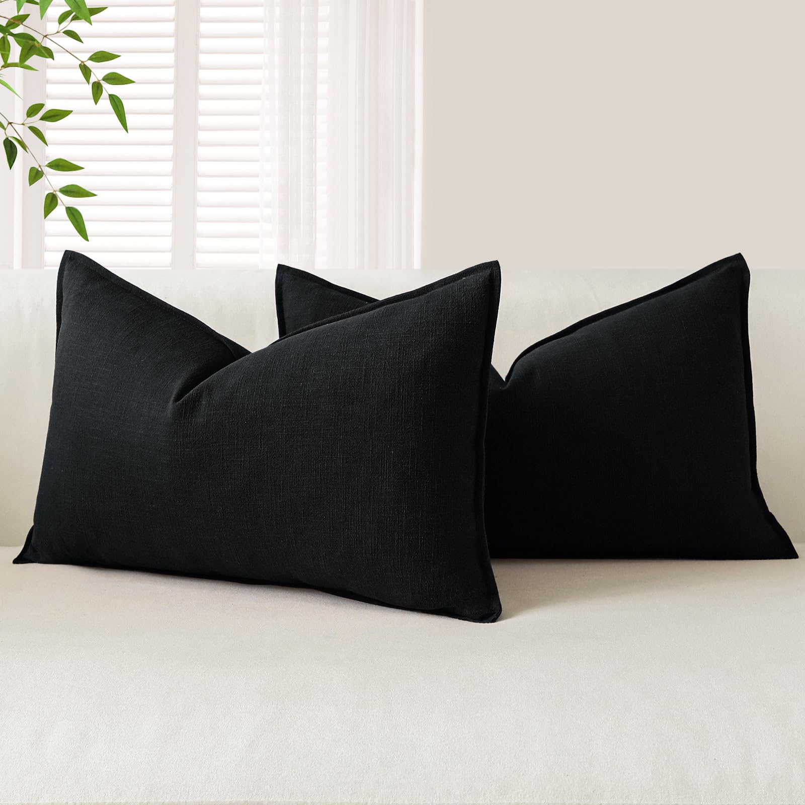 Housse de coussin 30,5x50,8 cm OTOSTAR en lin noir lavable pour salon chic