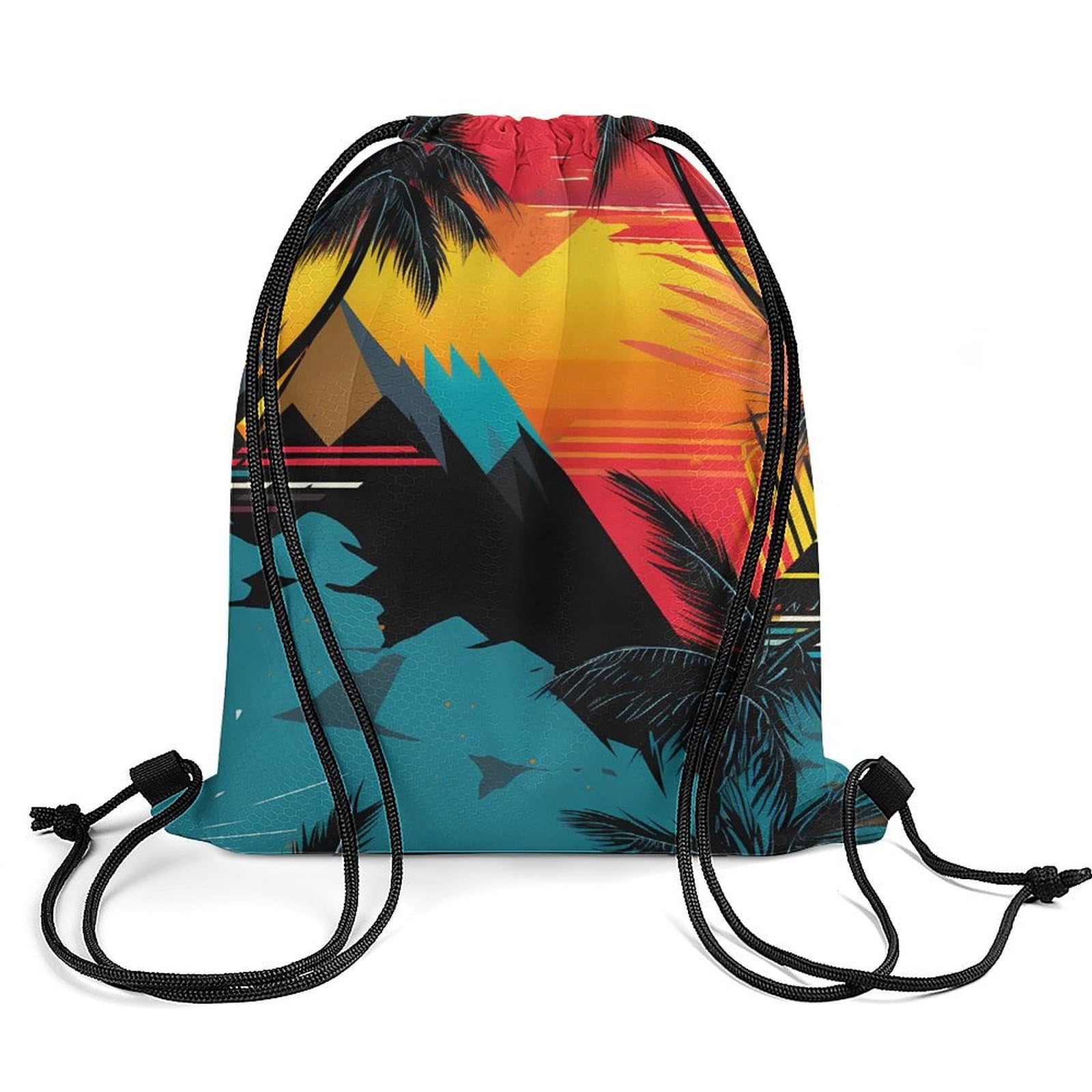 Tropical Palm Tree Geometric Drawstring Backpack Durable Sport Gym Bags Daypack for Men Women 35 * 42cm