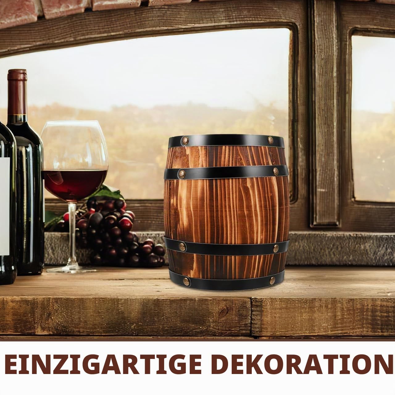 Gatuida Eichenholz Weinfass Klein Holzfass Retro Deko Miniatur Vintage Stil als Blumentopf und Couchtisch für Wohnzimmer und Schlafzimmer