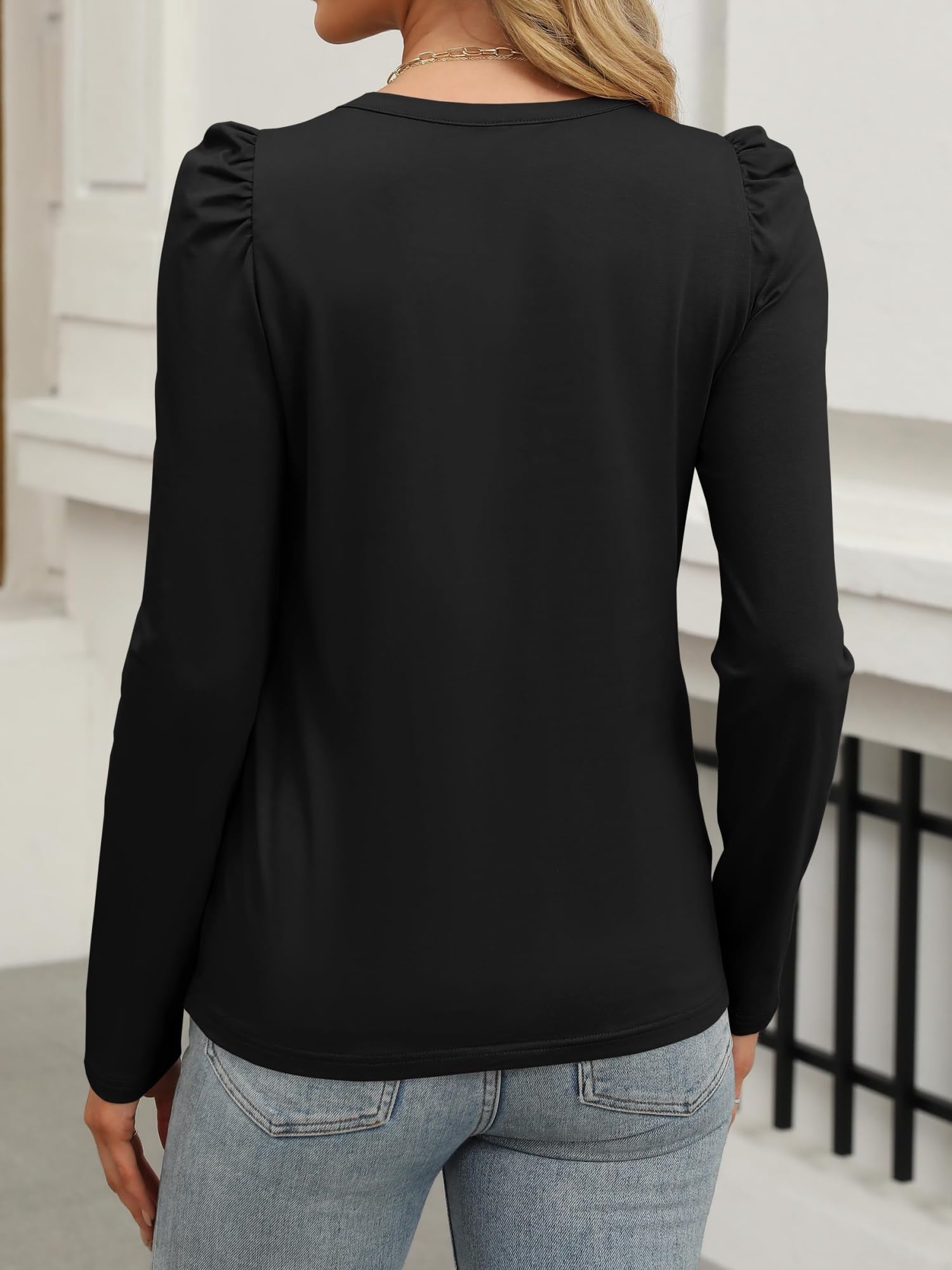 Camicie a Maniche Lunghe a Sbuffo da Donna Girocollo Top Autunnali Camicette Casual Eleganti di Base Abiti alla Moda