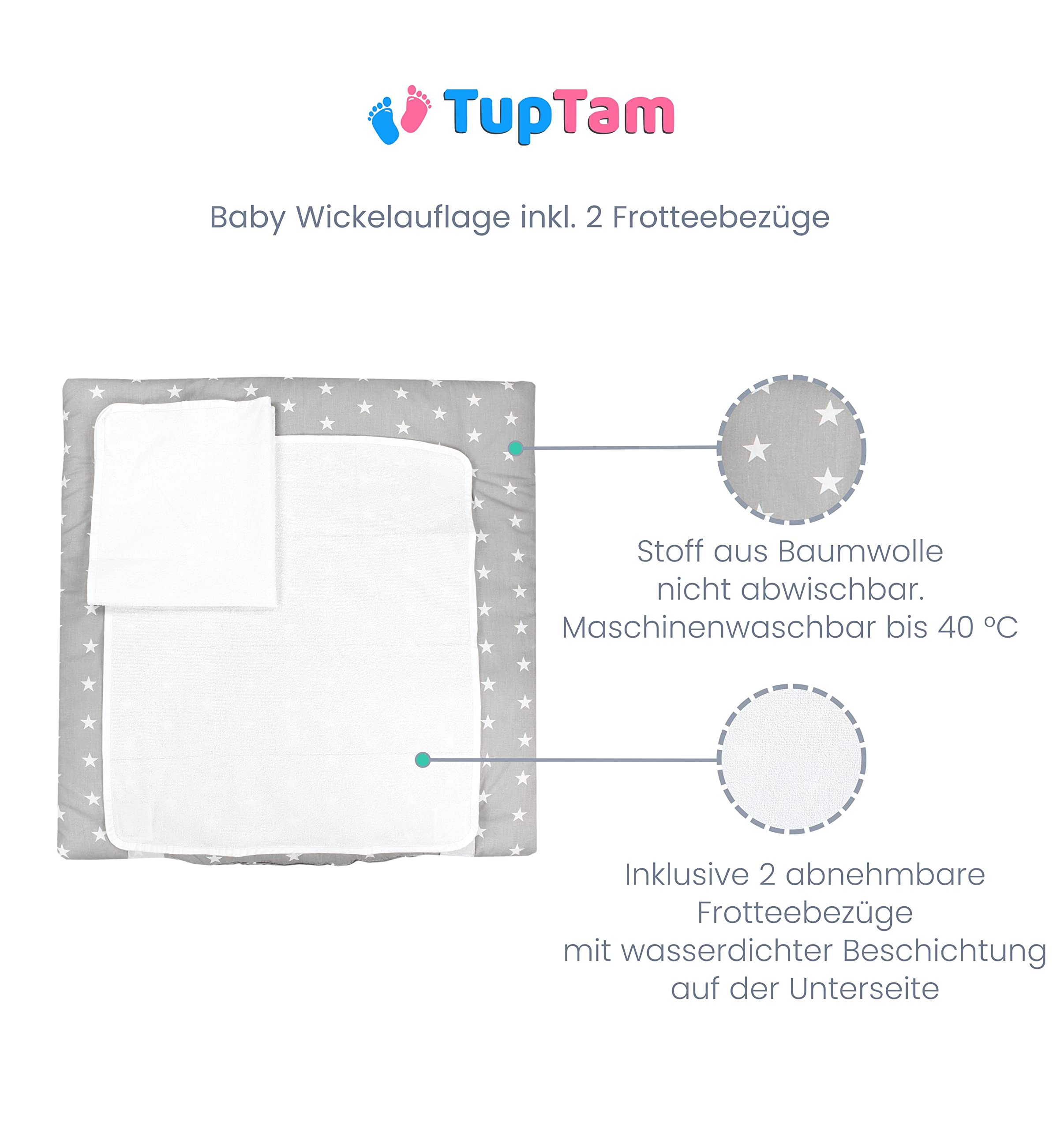 TupTam Materassino Fasciatoio con 2 Coperture in Spugna, Safari, 70 x 70 cm