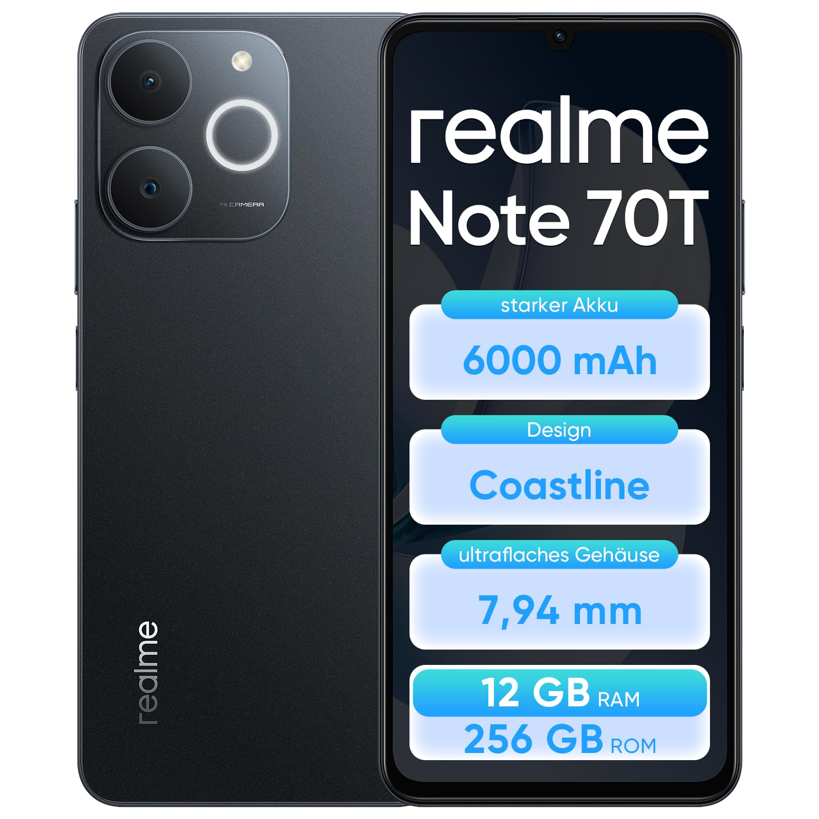 realme Note 70T Smartphone 4+256 GB, 6,75-Zoll-HD-90-Hz-Display
