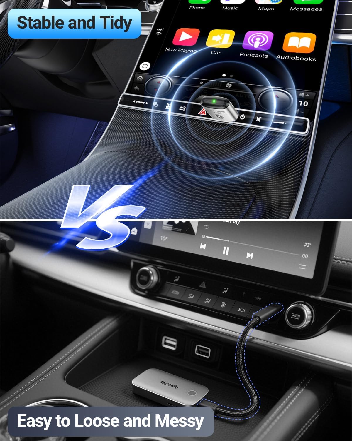 Wireless CarPlay Adapter for Apple iPhone（2026 Upgraded） Mini Design, Converts Factory Wired to Wireless Adapter for CarPlay, Plug and Play, Auto Connect Fast and Stable (Silver)