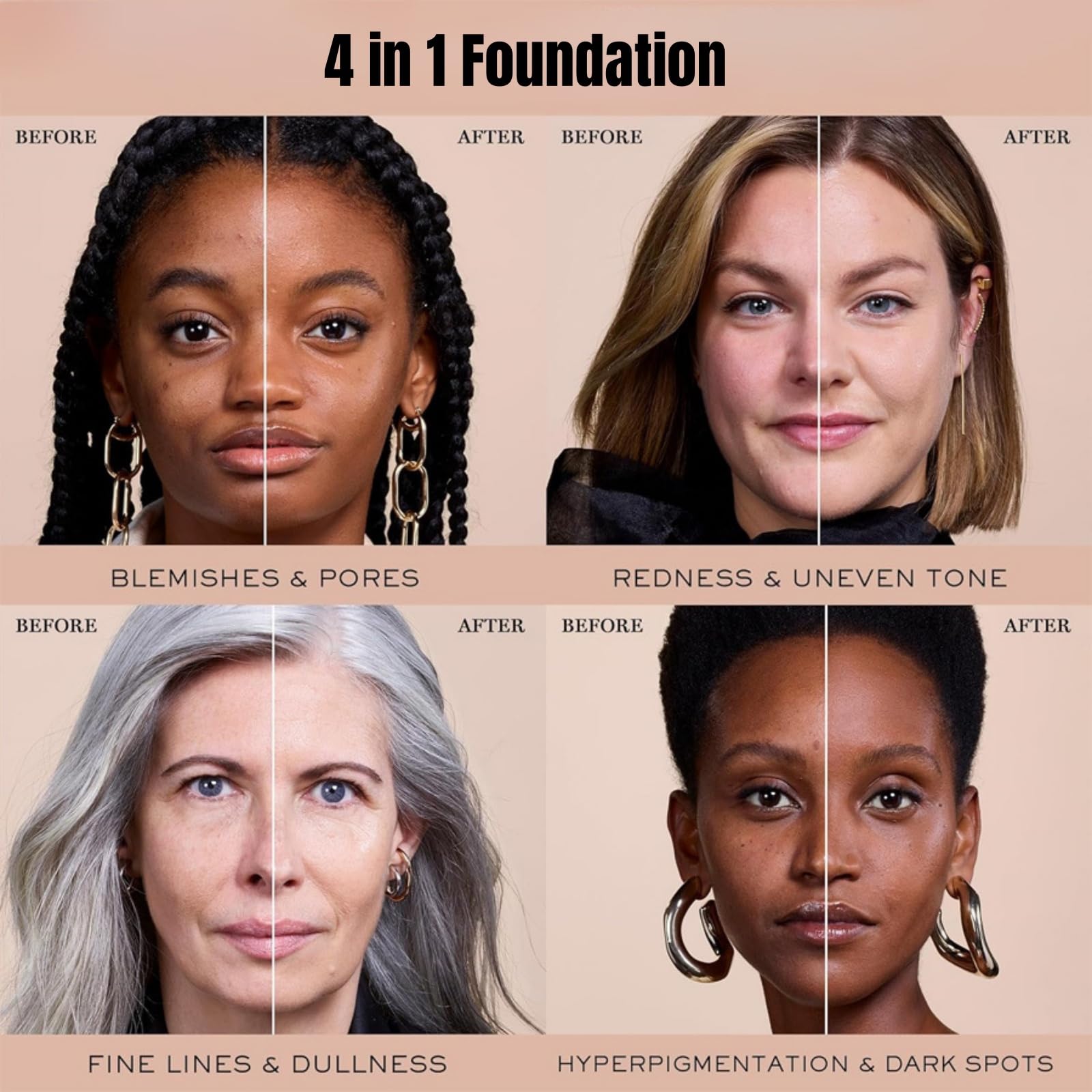 4 in 1 Colour Changing Foundation,Colour Changing Mature Skin Foundation,SPF50 Medium Spectrum Foundation,Moisturizing Concealer & Anti-Aging Sunscreen Serum for Women,Long Wear Foun/dation For Women - Image 2