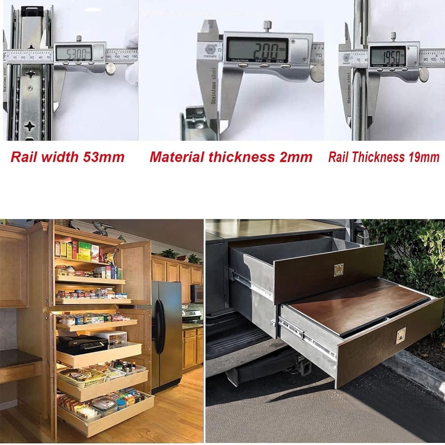 1 paire de rails de tiroir à fermeture douce pour tiroir d'extension complète, rails télescopiques pour tiroirs d'armoire à 3 sections (500 mm)