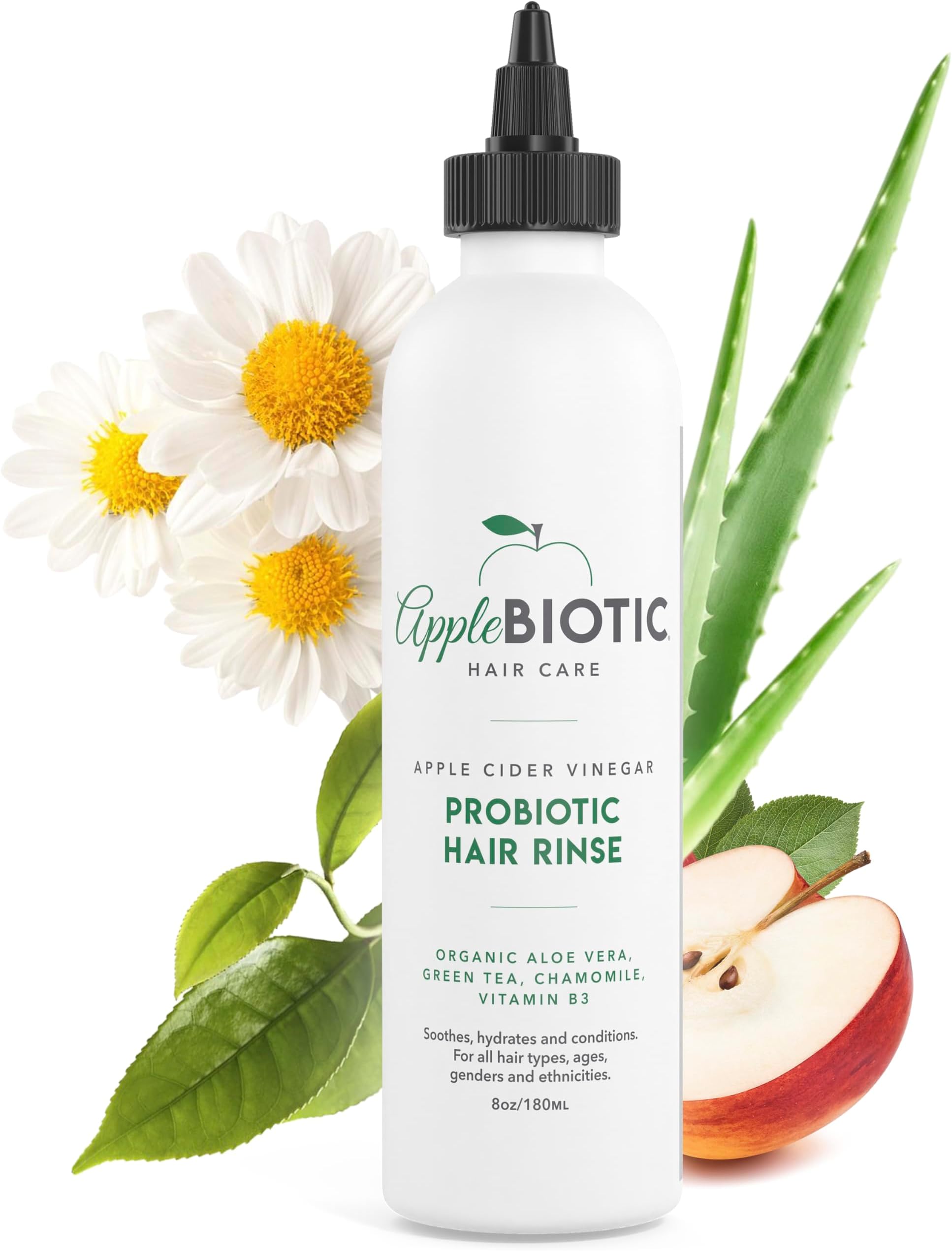 Applebiotic Apple Cider Vinegar (ACV) Hair Rinse – pH Balancing Clarifying Treatment for Product Buildup – Liquid Scalp Cleanser for Flaky, Dry & Itchy Scalp – Sulfate-Free Hair Detox for Shine – 8oz