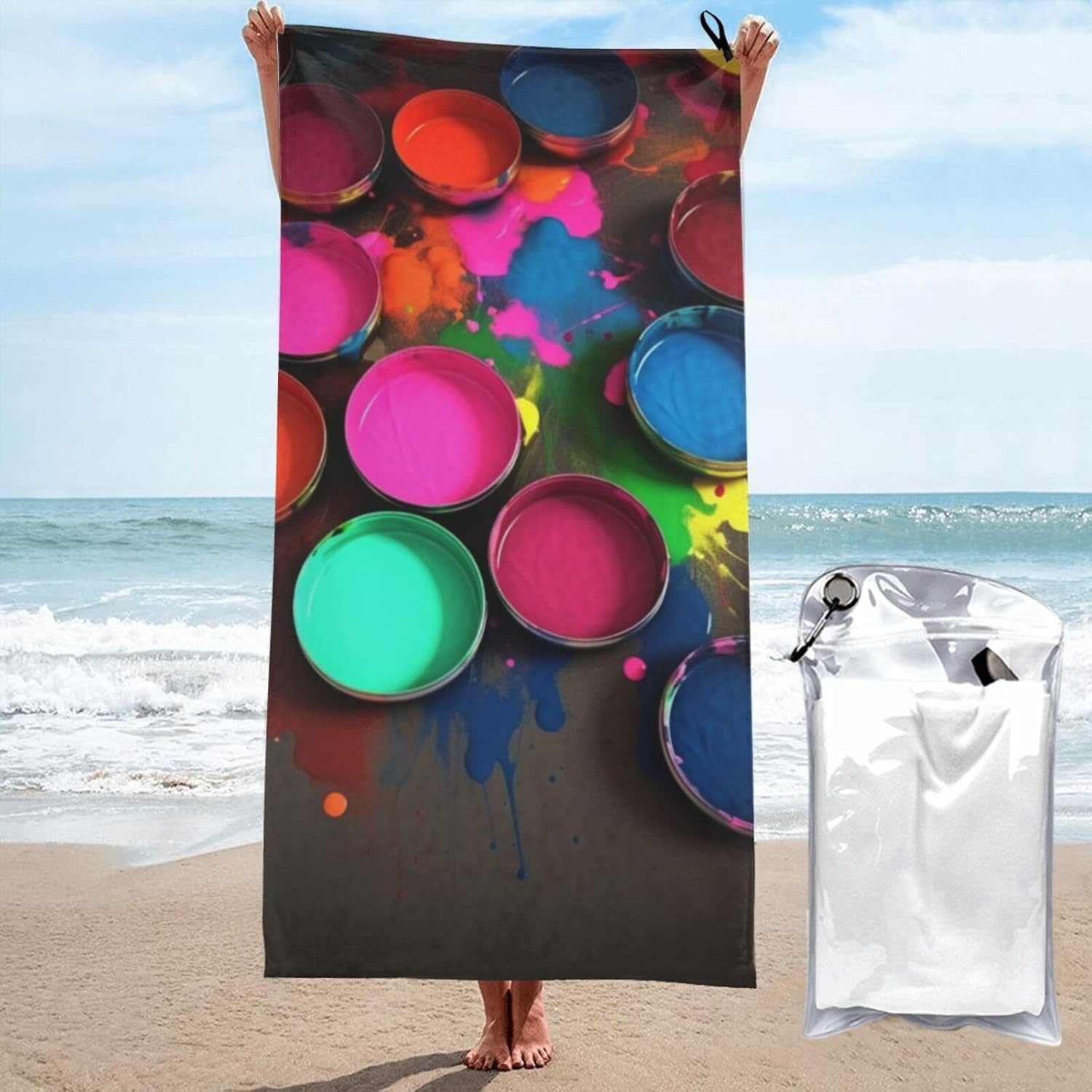 KHiry Microfiber Towel Beach Towels Paint Colors Quick Dry Towel Soft Lightweight Travel Towels Absorbent Large Easy Pack Travel Things Beach Blanket for Gym Sports Swimming