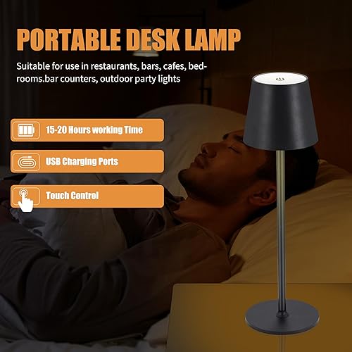 Miniatura 5 de IMQSQIK Lámparas de mesa inalámbricas recargables por USB lámpara de escritorio de Simplicity integrada de 4600 mAh lámpara LED que funciona con