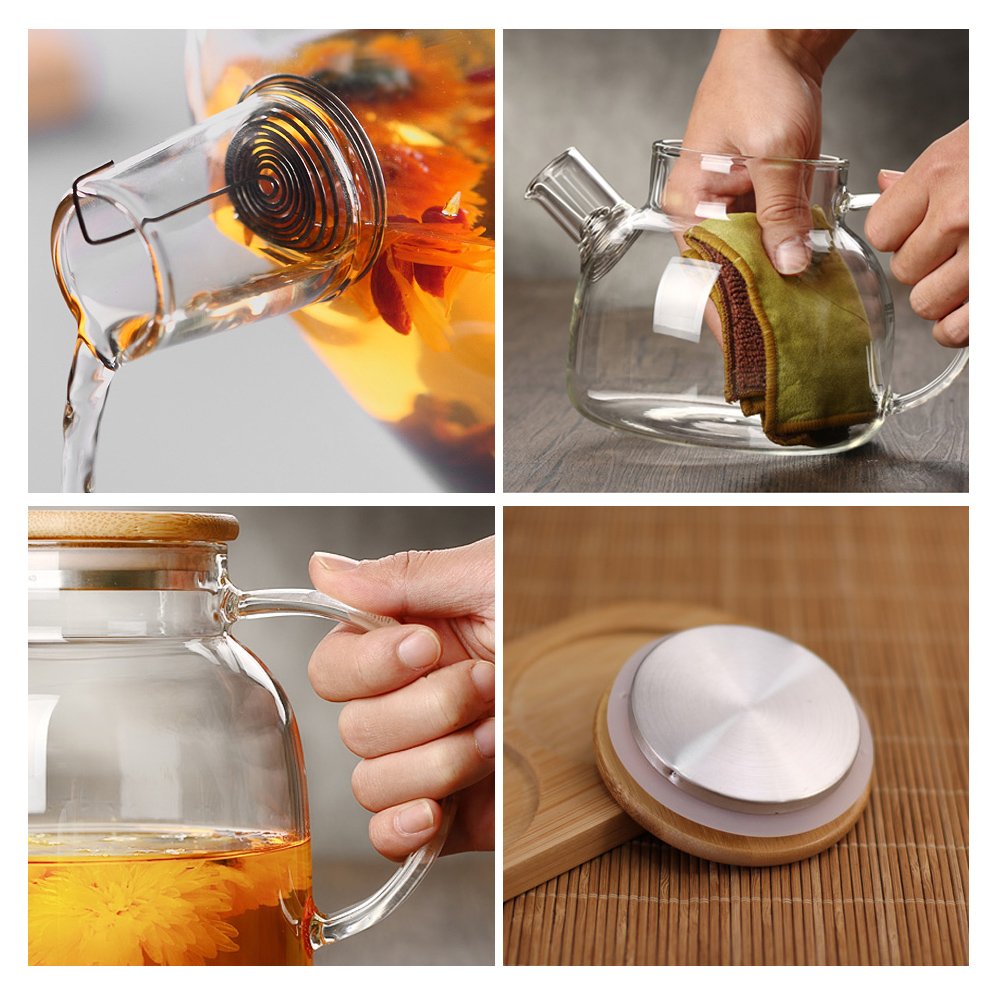 CosyYcY Glass Teapot with A Filter Coil, Teapot with Strainer for