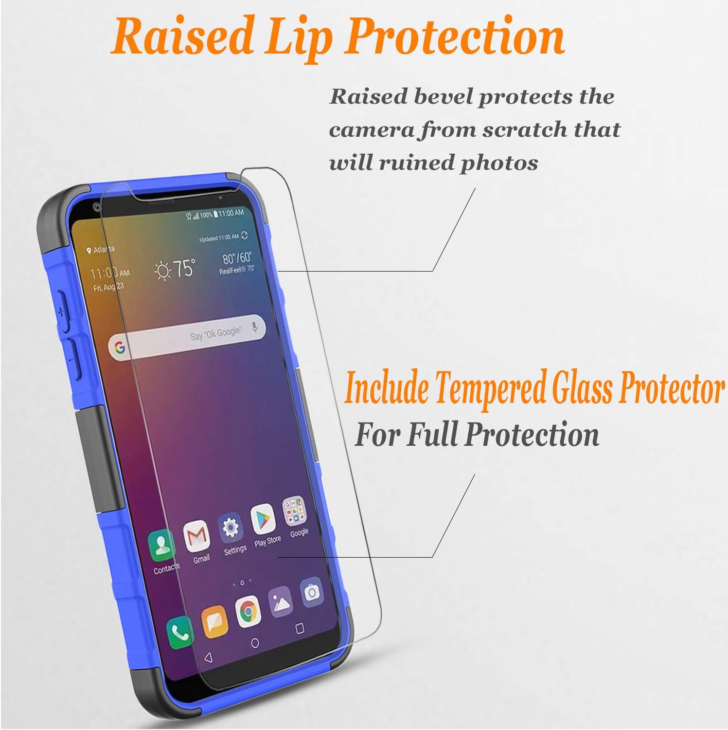 Circlemalls LG K40 Phone Case, LG Xpression Plus 2 Case, LG Harmony 3, LG Solo LTE, LG K12 Plus, LG X4 2019, with [Tempered Glass Screen Protector Included], Built- (Blue, LG K40, LG K12 Plus)