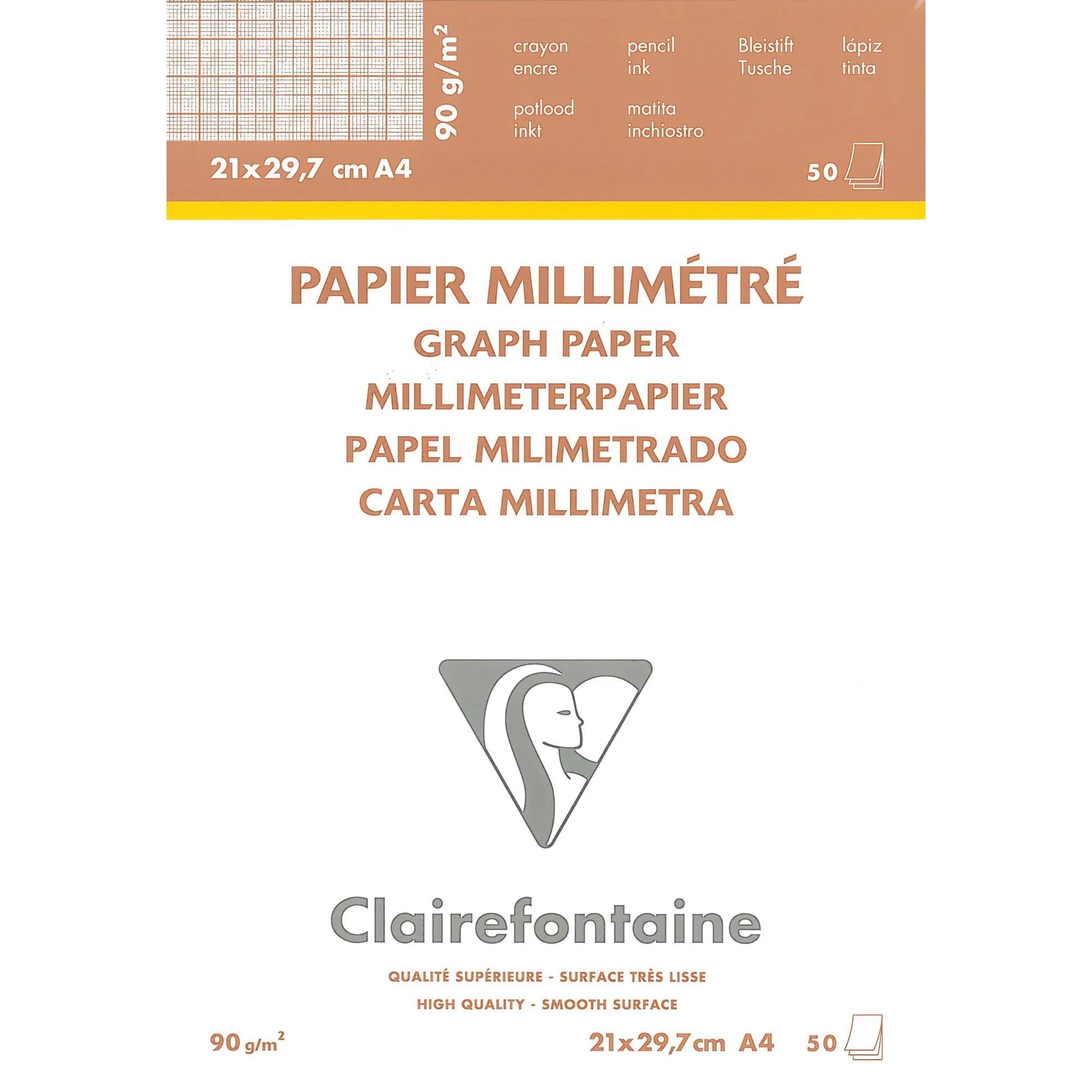 Clairefontaine - Ref 97135C - White Vellum Graph Pad (50 Sheets) - A4 (297 x 210mm) Sized, 90gsm Paper, Graph Rulings, Sepia Front & Blue Back, Smooth Surface