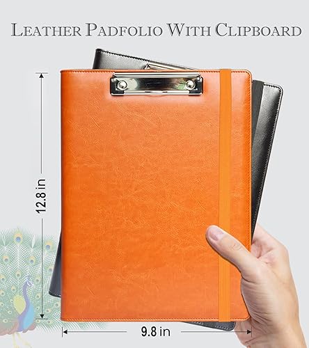 Miniatura 2 de MATBIO Portafolio de cuero con portapapeles (juego 2, negro + marrón) con bloc de notas y bolsillos recargables, carpeta de cartera para