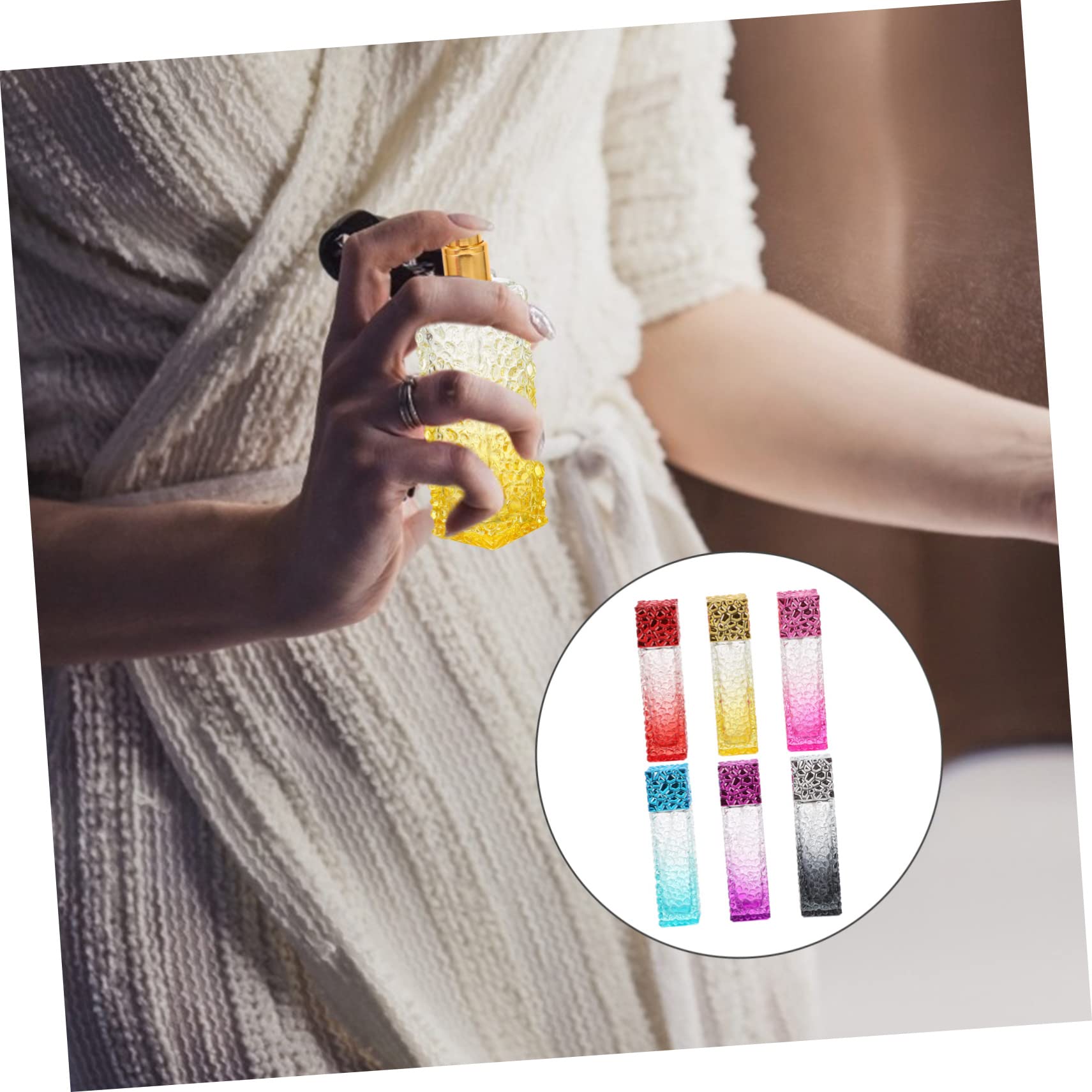 FRCOLOR 6 Stück 50ml Parfümflaschen aus Glas mit Aluminium Sprühkopf Nachfüllbare Leichte Glasflaschen für Parfüm zum Reisen und Aufbewahren Zufällige Farbe