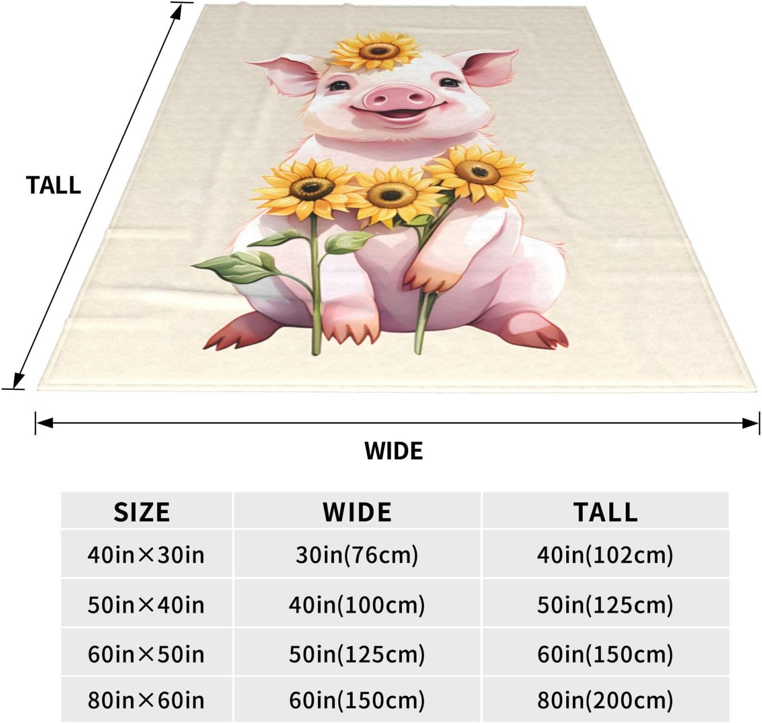 Cute Pig Sunflower Blanket Gifts for Adults Kids Cartoon Piggy Piglet Flannel Throw Blankets Soft Comfy Lightweight for Home Decor Couch Bed Sofa 60x50 Inches - Image 3
