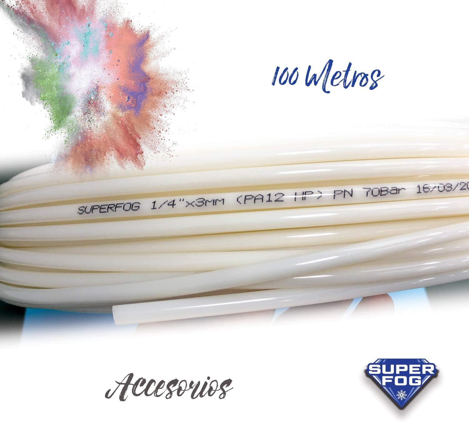 Rollo de 100 Metros de tubería Fabricada en Poliamida. Medida 1/4". Alta Resistencia. Presión de Rotura 140 Bar. Color Blanco.