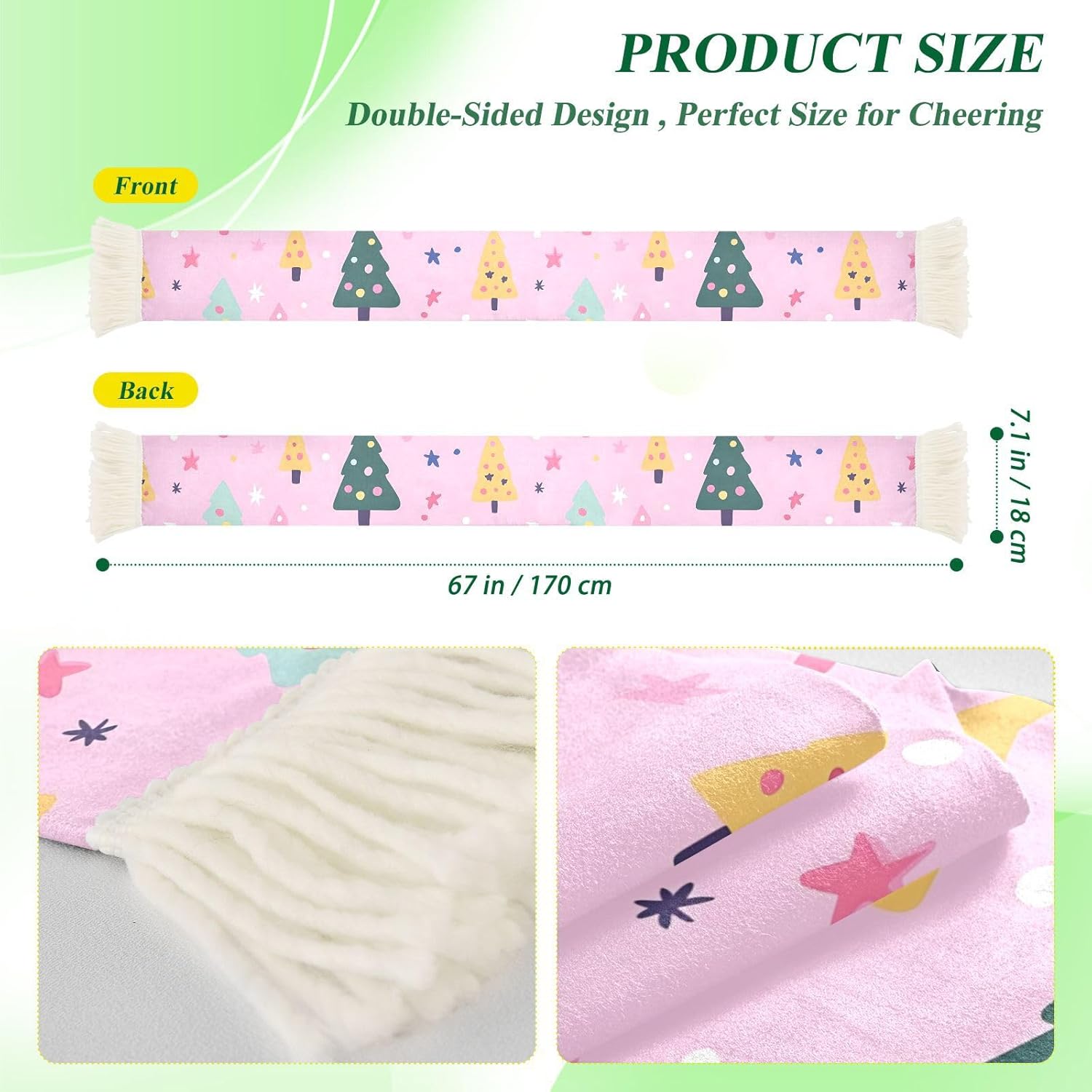 CHIFIGNO Trees Stars Pink Sports Fan Scarf for Soccer Games, Soft Polyester Sweat Towel Wrap with Fringe Ends, Quick Dry Cheering Scarf