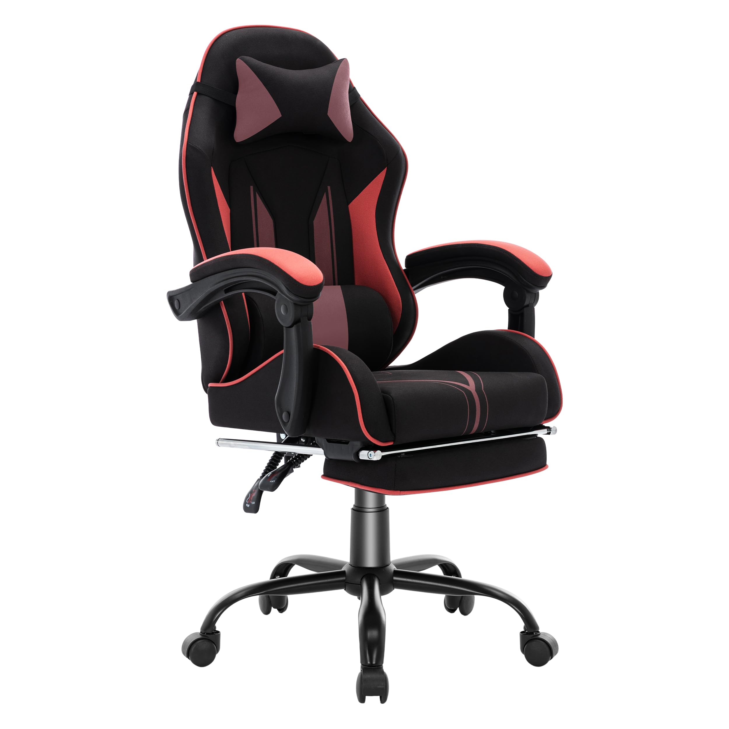 Gaming Stuhl mit Fußstütze Ergonomisch mit Kopfstütze& Lendenkissen-Bürostuhl mit Premium- Technikstoff&130kg Tragfähig für Esports/Homeoffice/Zocken (Erwachsene/Jugendliche/Kinder)
