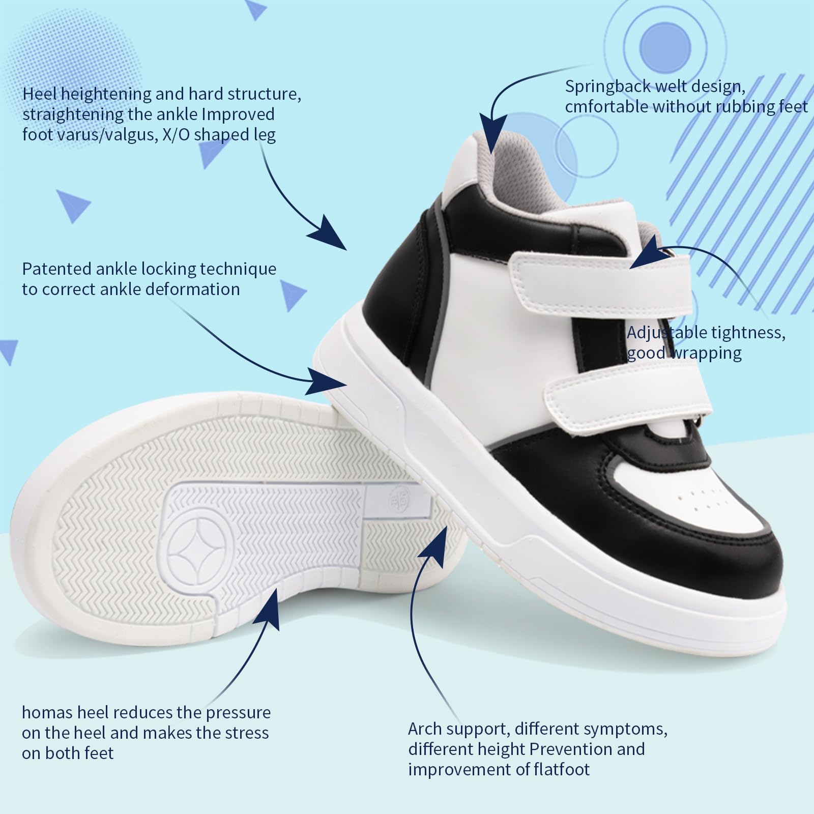 princepard Zapatos ortopédicos para niños y niños pequeños, tenis de suela gruesa de moda con soporte de tobillo y arco