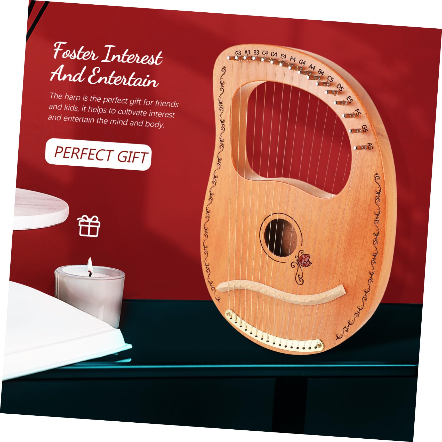 Toyvian Strumento Musicale a 16 Corde Delicato e Design Portatile Superficie Liscia Lyra in Legno per Principianti e Appassionati