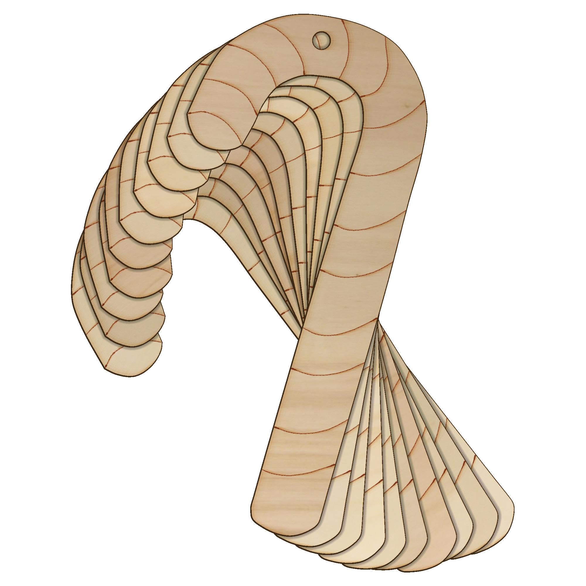 10x Wooden Christmas Candy Cane Craft Shapes 3mm Plywood Xmas Decoration Sweet(12 x 5.5cm,Hole Top Centre)