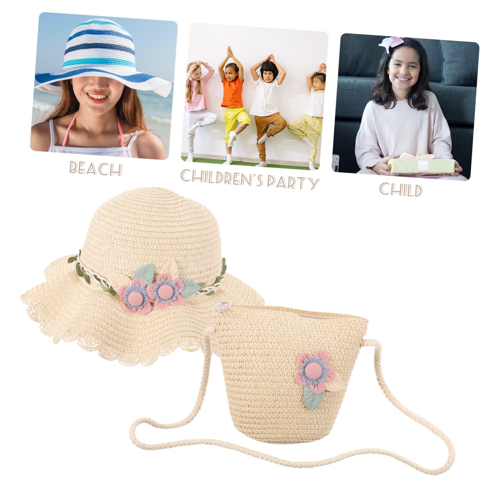DECHOUS Sombrero De Sol con Bolso De Mano para Niñas para Playa y Fiestas De Té Protector UV