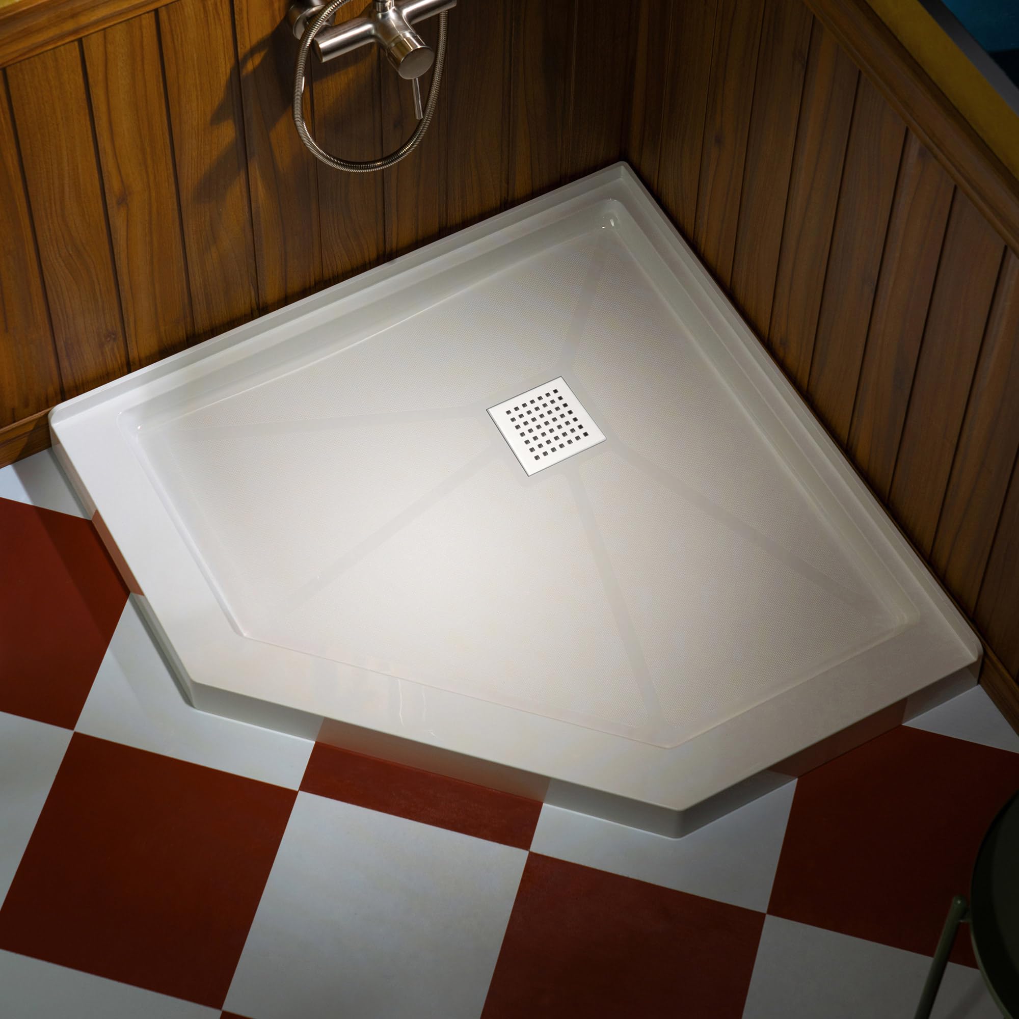 HTKnlele 36 X 36 Neo-Angle Shower Base – White Acrylic Corner Drain Pan, 2-Wall Design, Corrosion-Resistant & Easy To Install