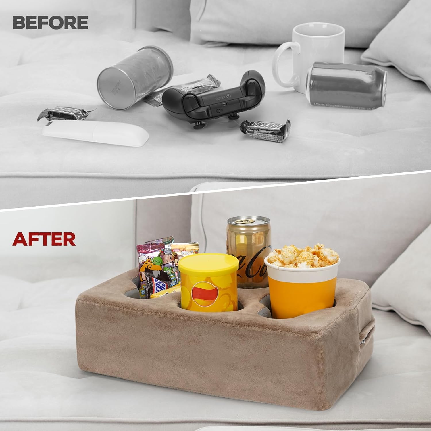 Couch Cup Holder Pillow,Couch Drink Holder,Rectangle Couch Caddy for Coffee Cup,Phone,Remote,Couch Cup Holder Tray for Bed,Car,Sofa,Table