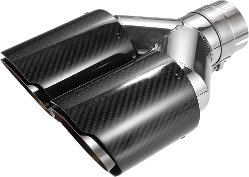 Car Dual Exhaust Tip Tail Pipe, 2.4 Inch Inlet 7.09 Inch Outlet 9.84 Inch Length Universal for Rear Muffler Tip Stainless Steel Carbon Fiber Pattern Black