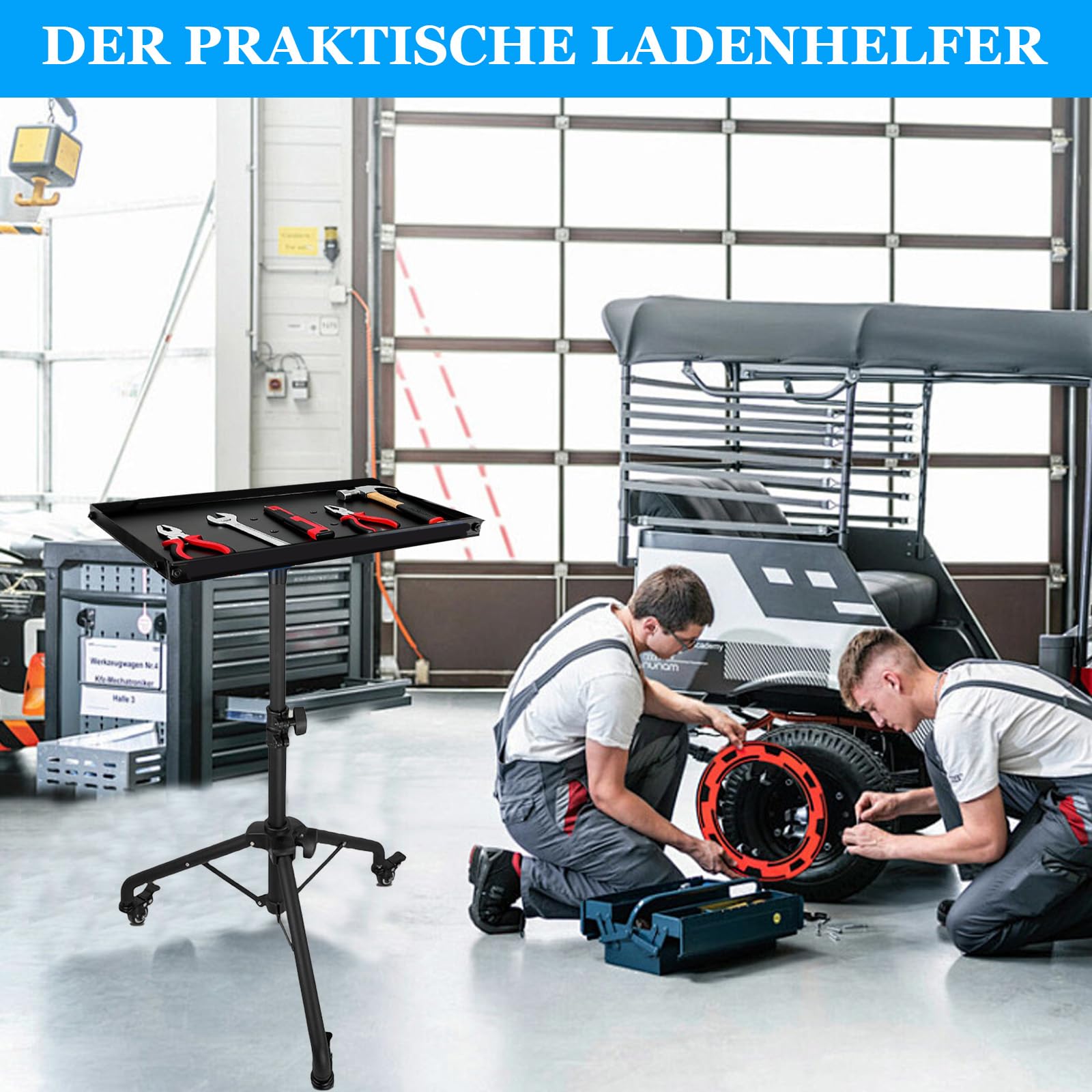 Höhenverstellbarer Tattoo Tablettwagen mit Rädern, Mobile Werkbank, Tattoo-Ständer Rolltablett für Studio, 360° Zubehör Trolley