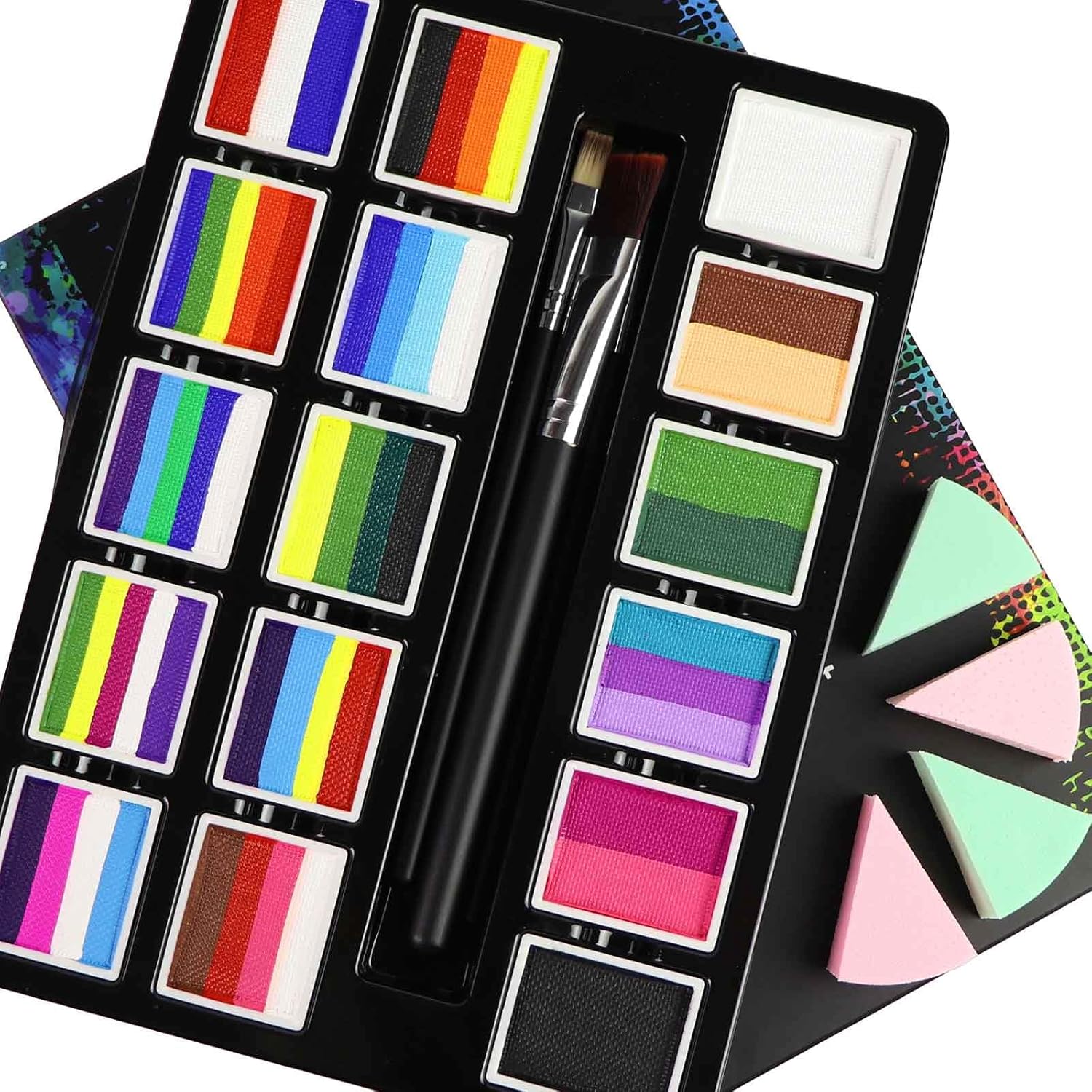 16x10 gm Face Paint Professional Face Painting Kit for Adults with Stencils, Water Based Facepaint One Stroke Split Cake Palette Rainbow Body Paint Party Halloween Makeup Set - Image 2