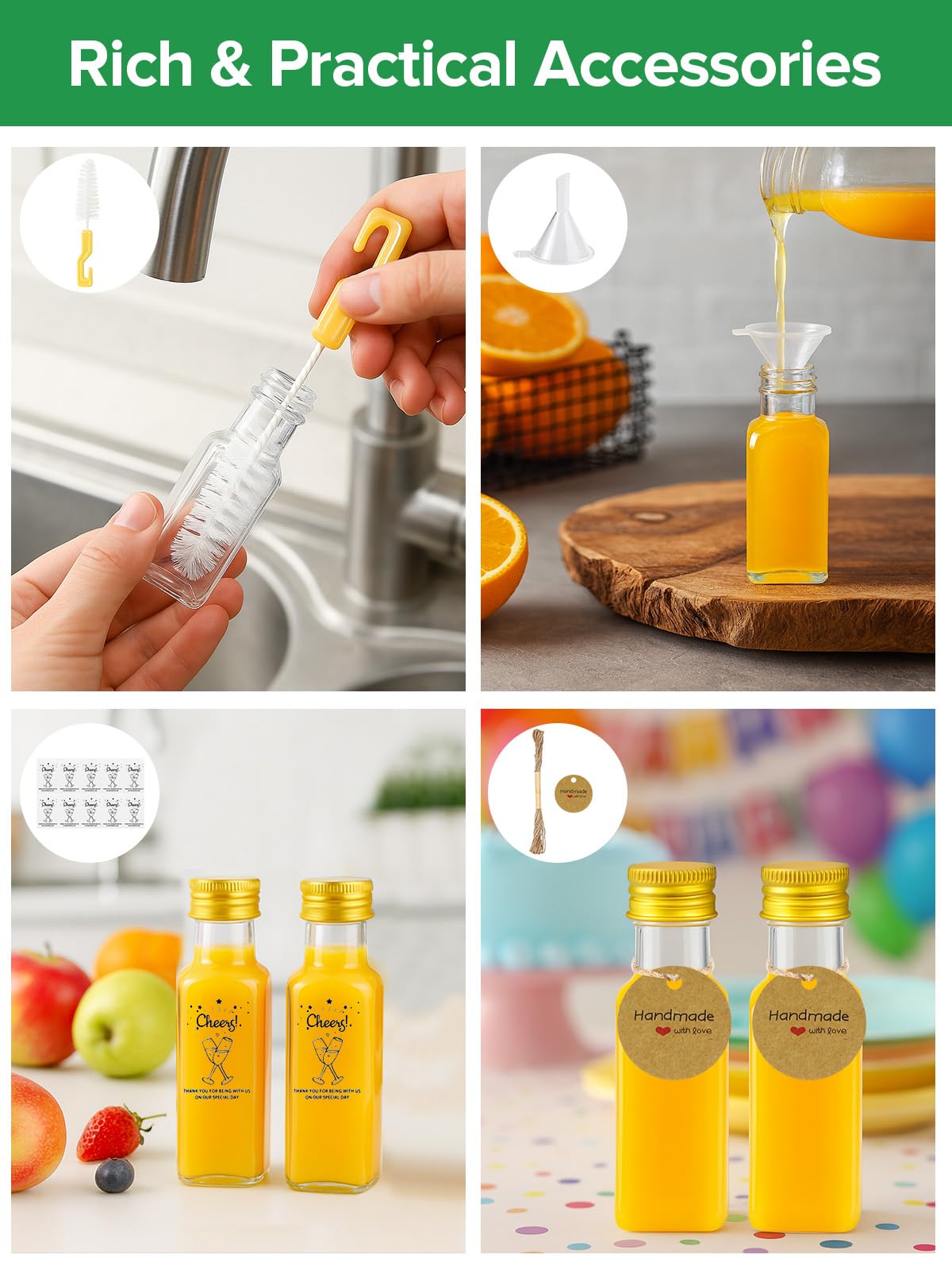 54 Pezzi Mini Bottiglie per Liquore 25ml, Mini Bottiglie Alcolici di Plastica Riutilizzabili, Bottigliette Liquore Mignon Vuote con Tappi a Vite, Etichette e Funnel per Matrimoni Feste