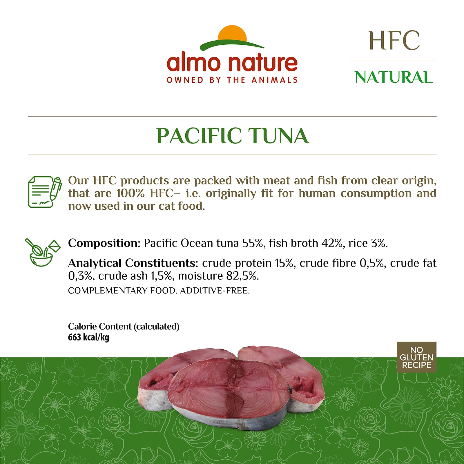Almo Nature - HFC Natural z tuńczykiem Pacyfiku - Mokre karmy dla dorosłych kotów: 24 pudełka 150g