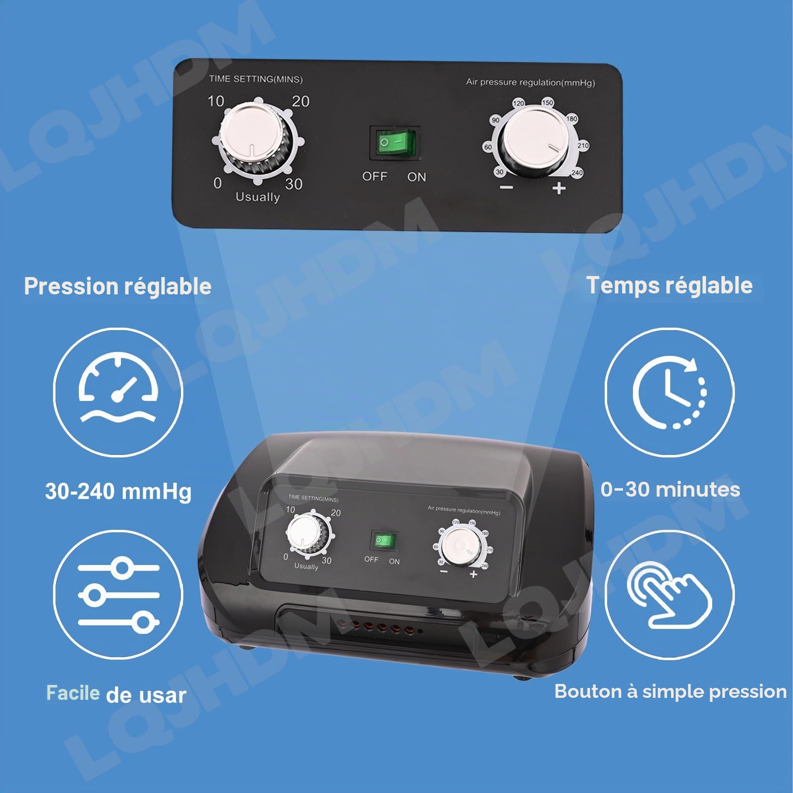 Presothérapie Jambes et Abdomen, Bottes de Pressothérapie pour Jambes, Machine de Massage à 6 Chambres pour Drainage Lymphatique et Circulation, 0-30 Min, 0-240 Mmhg Réglables (Noir, 2 jambes +