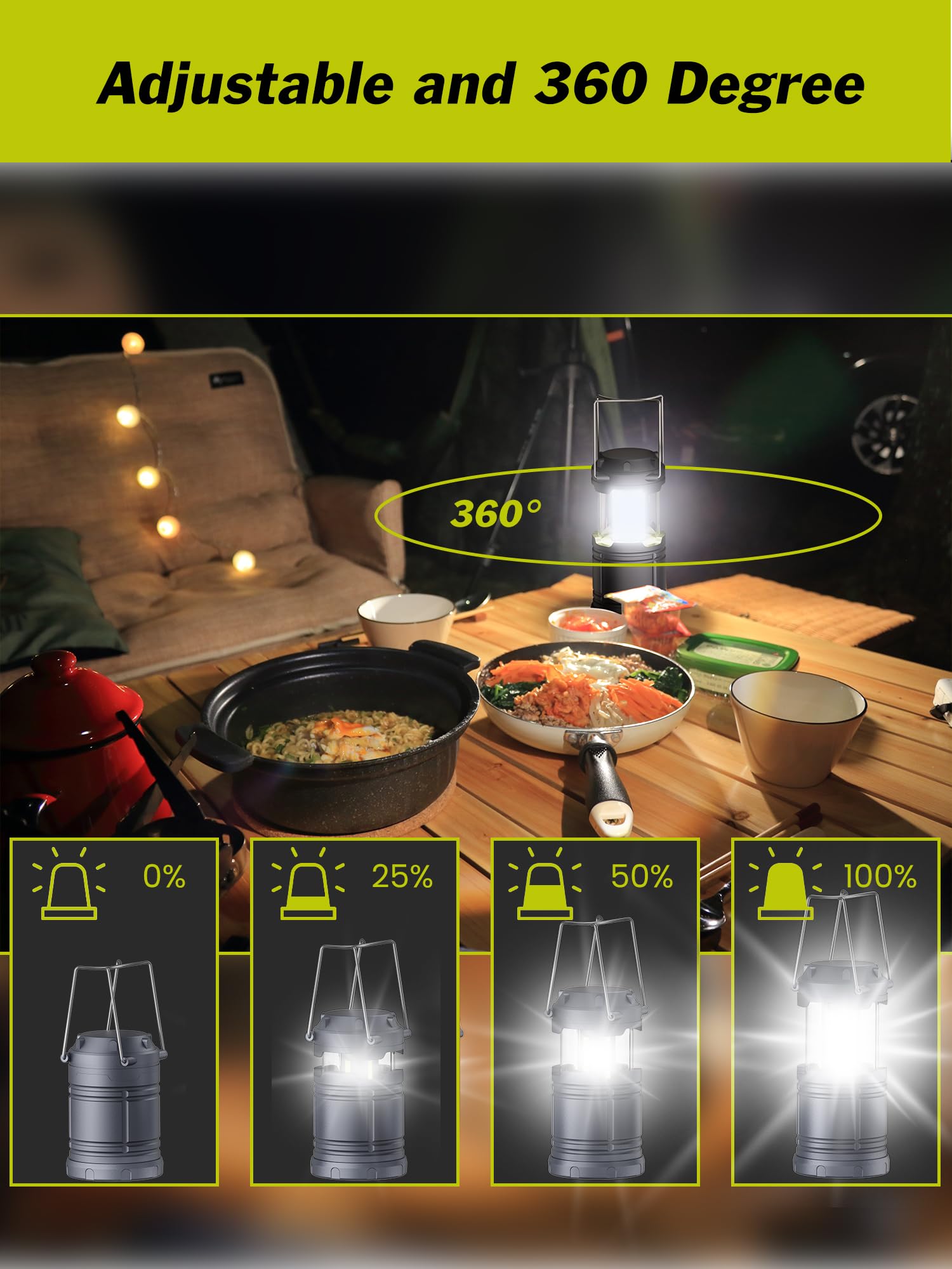 Lichamp J004GY - Lanterne a LED da campeggio, confezione da 4 lanterne a batteria per interruzioni di corrente, kit di emergenza per interni ed esterni