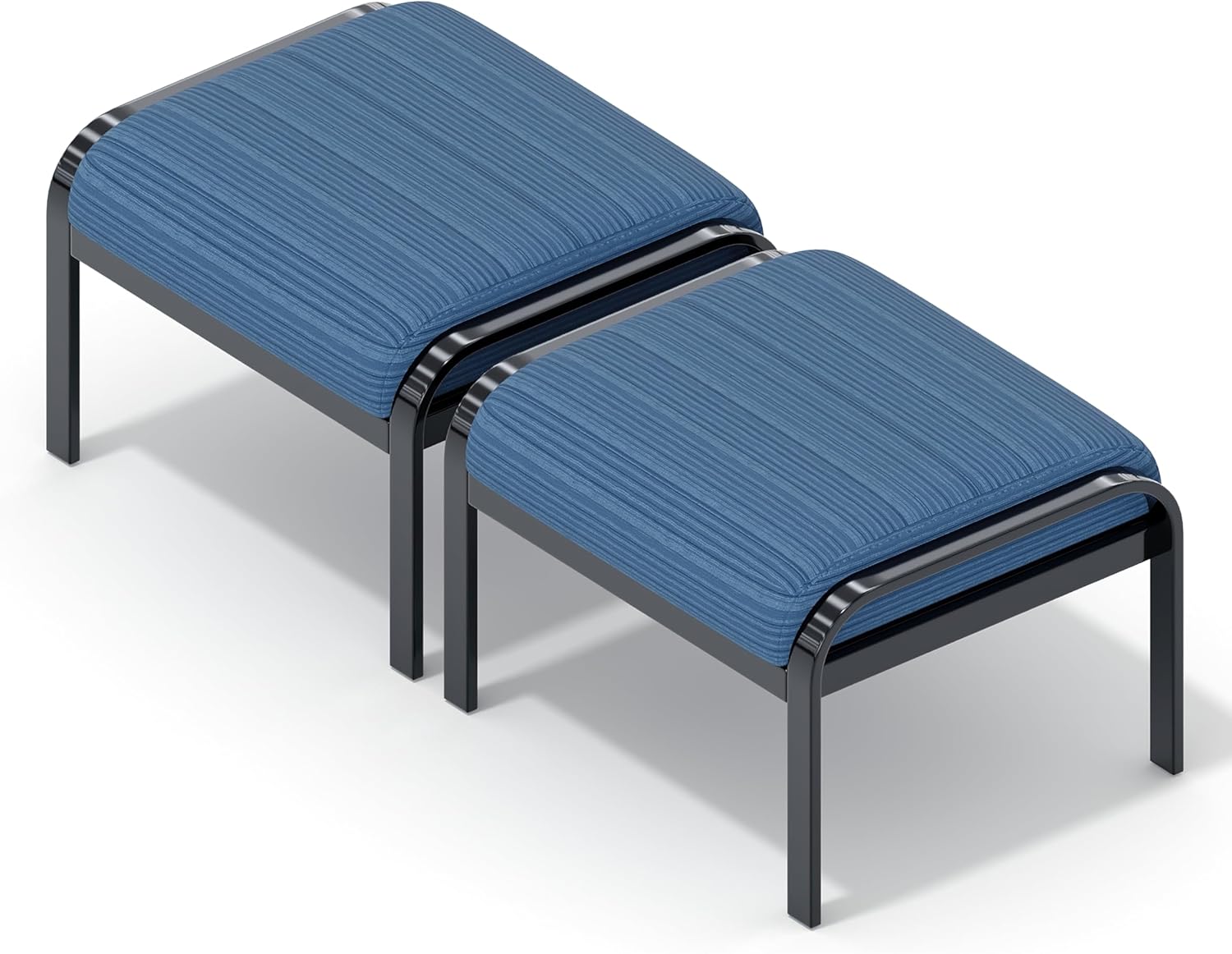 HOMREST Metal Outdoor Ottoman, 2-Piece Aluminum Footstool w/Removable Cushion, Multipurpose Footrest Stool Additional Seating, Set of 2 Outdoor Ottomans for Patio Deck (Blue)